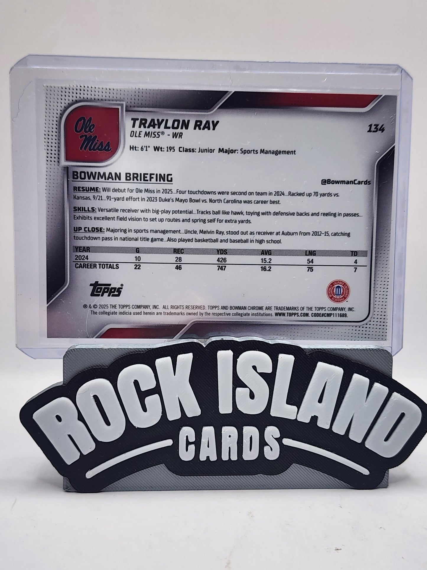 Traylon Ray 2025 Bowman Chrome University #134 Black 9/10