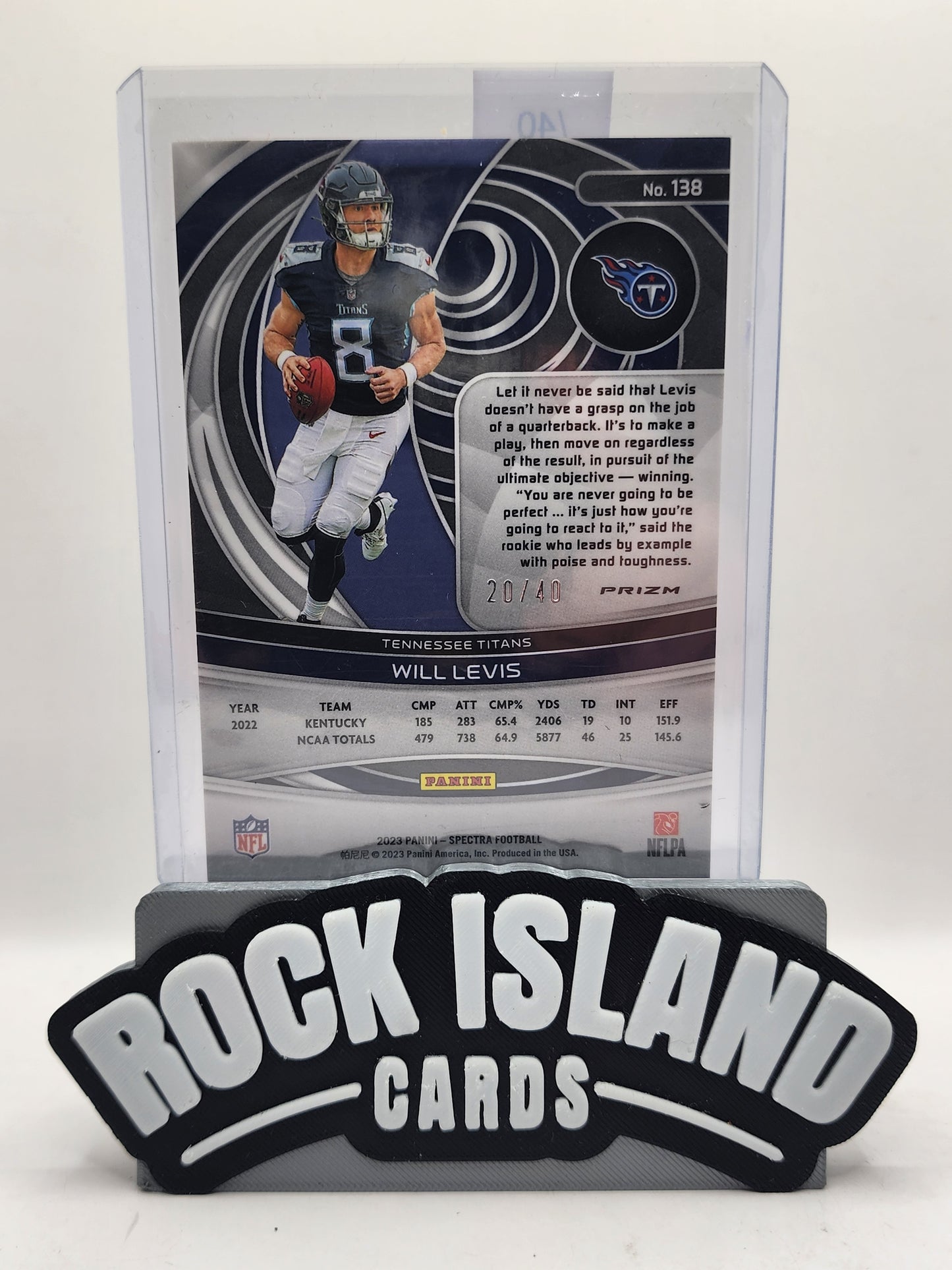 Will Levis 2023 Panini Spectra Prizm #138 Rookie 20/40