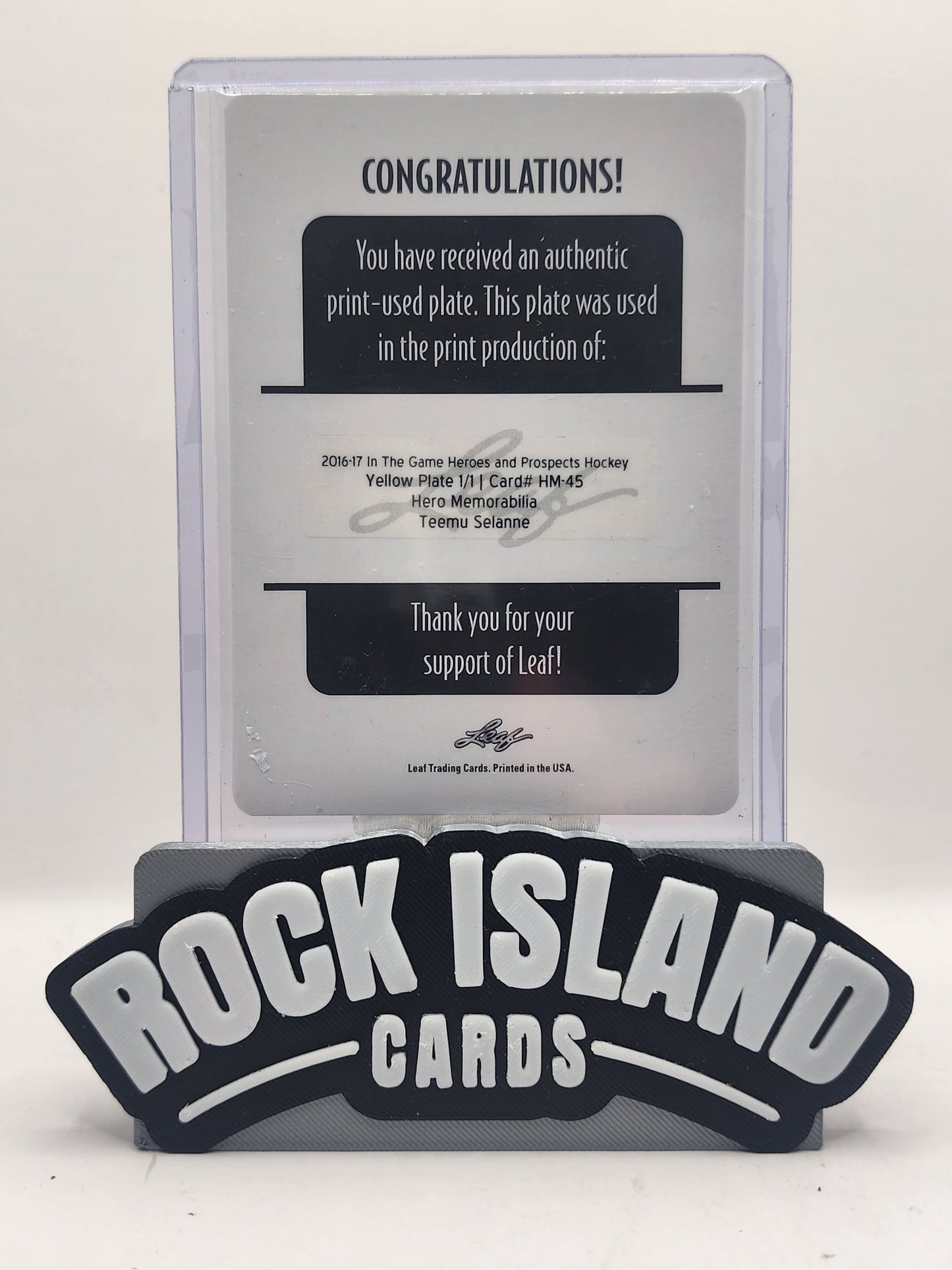 Teemu Selanne 2016 Leaf In The Game Heroes and Prospects Yellow Printing Plate