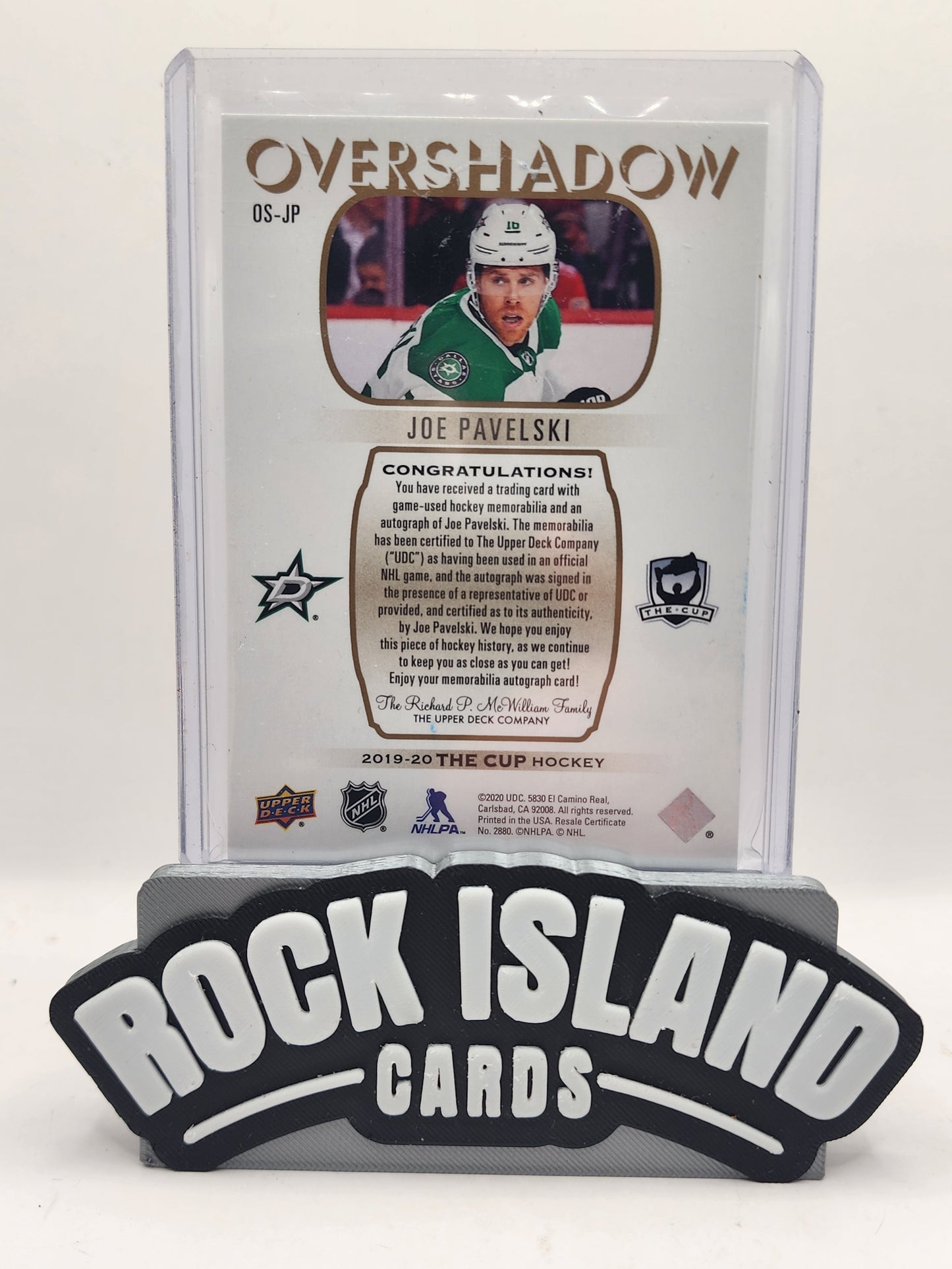 Joe Pavelski 2019 Upper Deck The Cup Overshadow #OS-JP Patch 10/25 Memorabilia