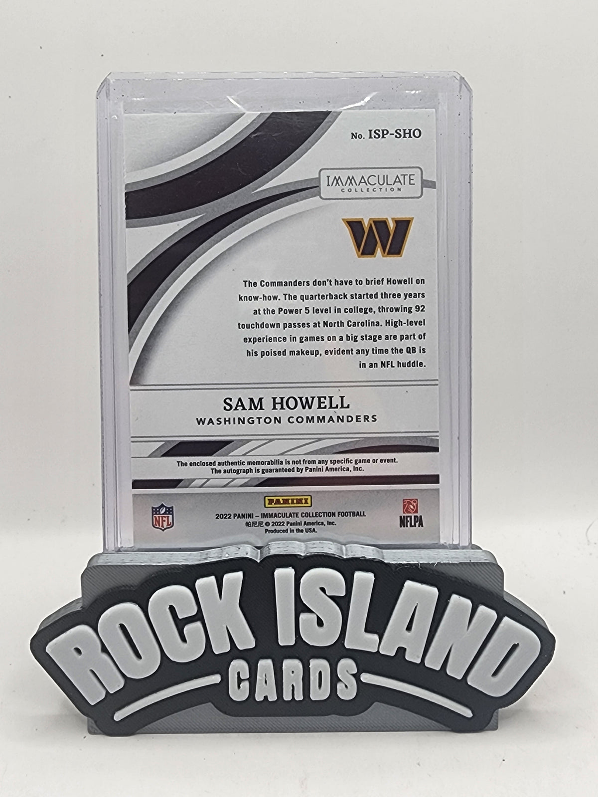 Sam Howell 2022 Panini Immaculate Collection #ISP-SHO 67/99 Patch RC