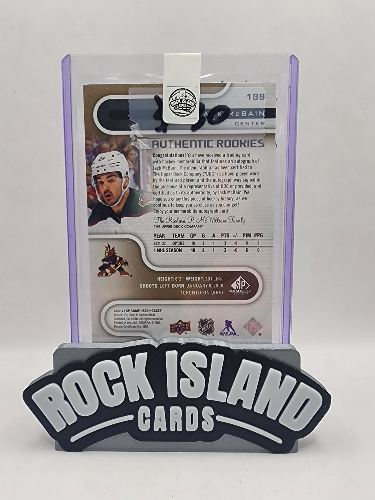 Jack McBain 2023 Upper Deck SP Game Used #189 Patch 39/49