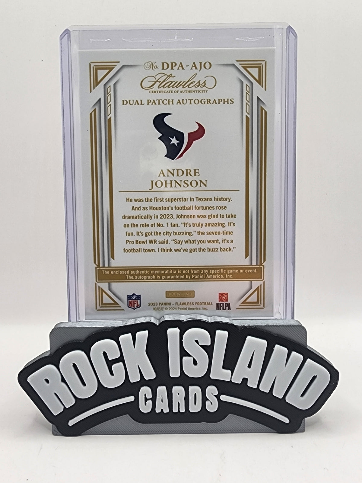 Andre Johnson 2024 Panini Flawless #DPA-AJO Ruby /15 Dual Patch Autographs