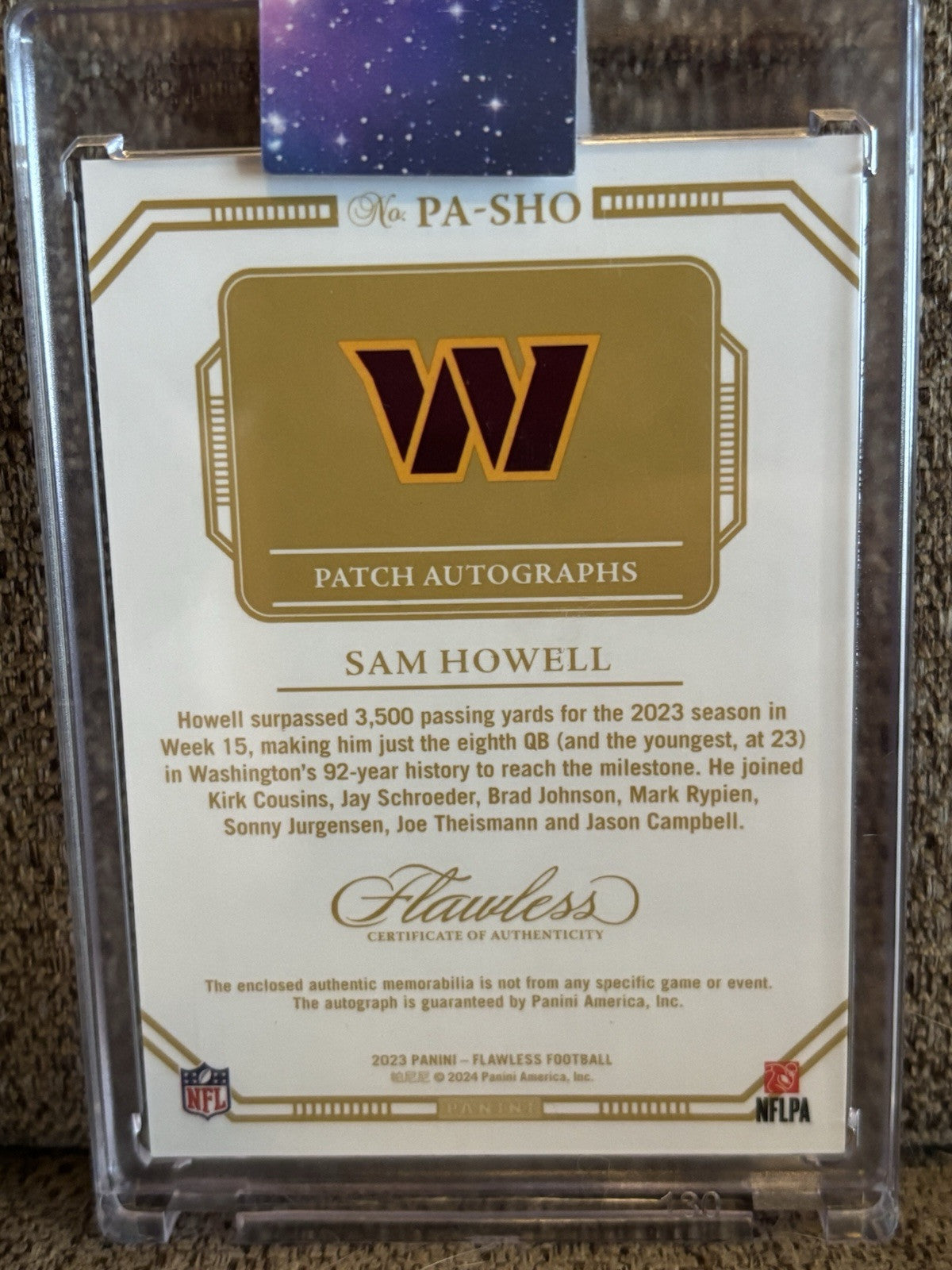 Sam Howell 2023 Panini Flawless #20 Patch Auto 16/20