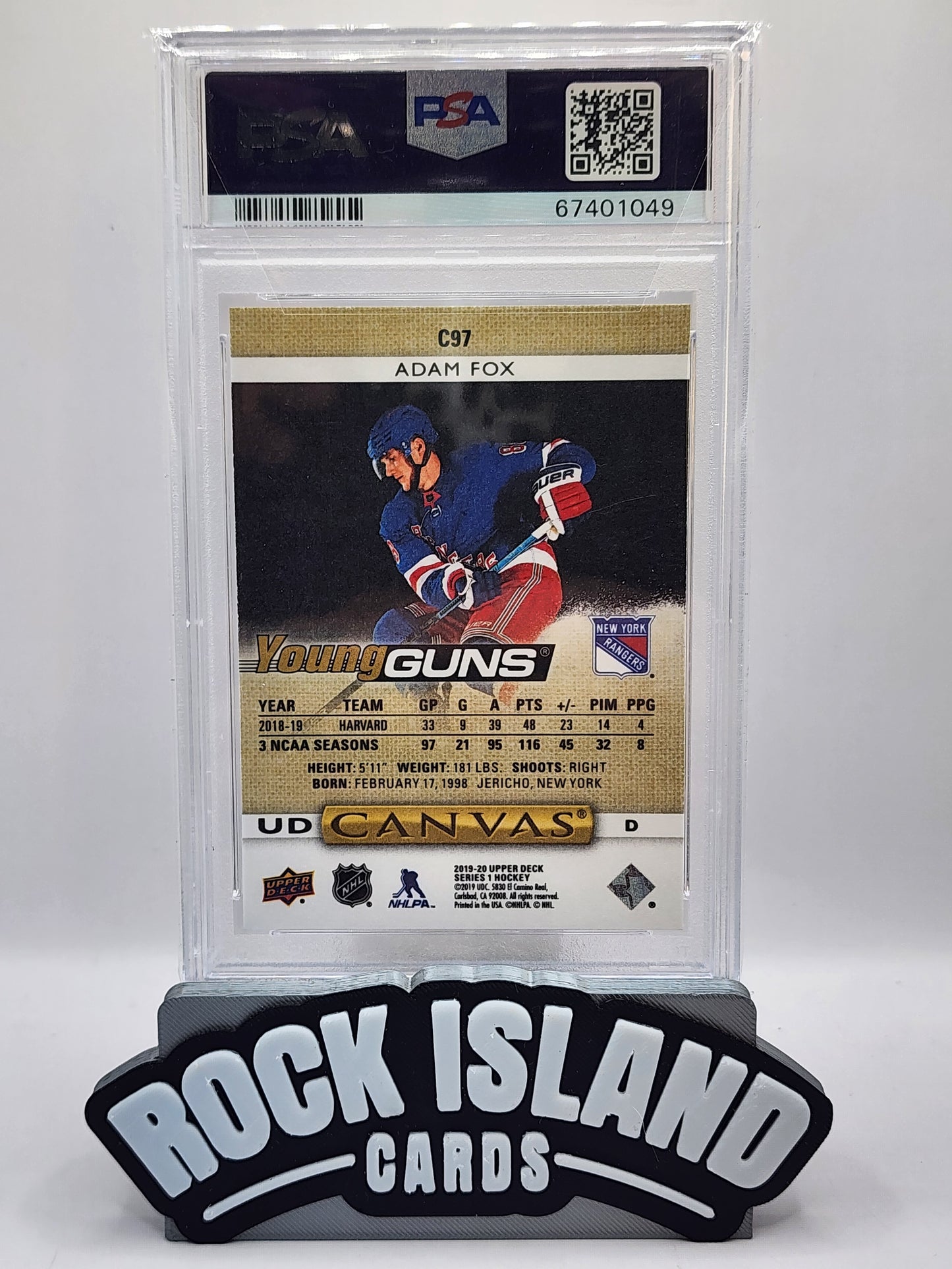 Adam Fox 2019 Upper Deck Young Guns Canvas #C97 PSA 10 New York Rangers