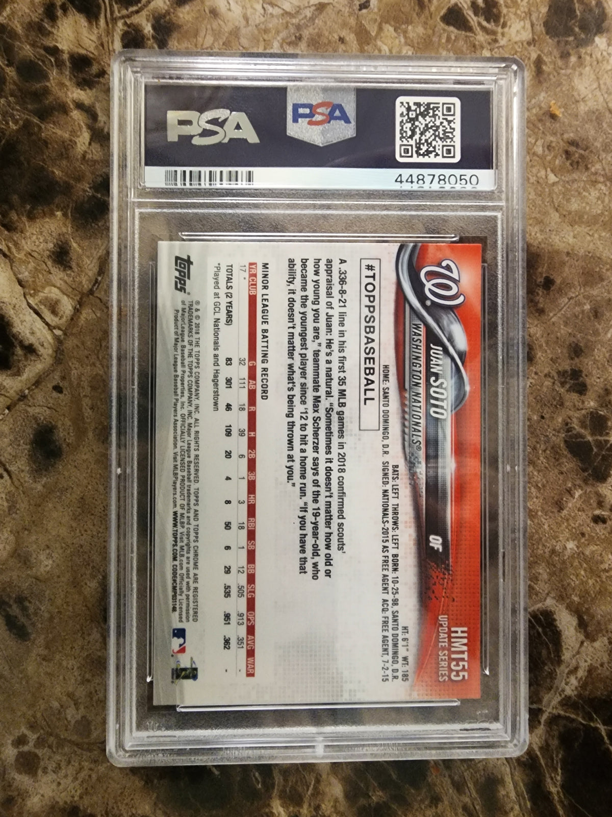 Juan Soto 2018 Topps Chrome Update #HMT55 Rookie PSA 10