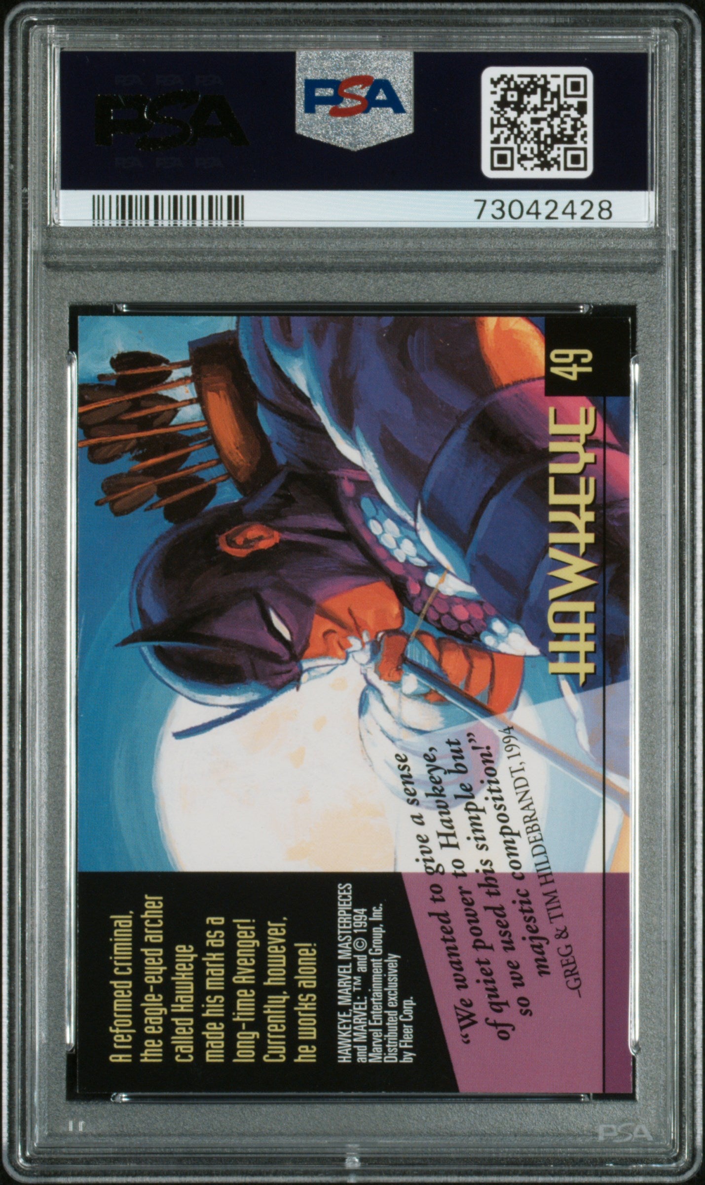 1994 Marvel Masterpieces Hawkeye #49 PSA 9