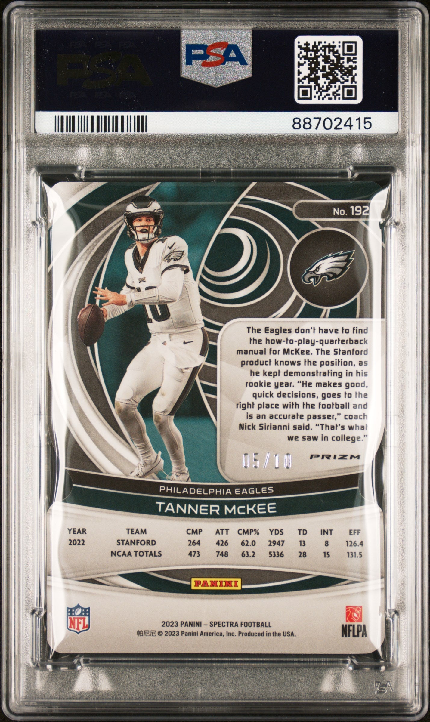 Tanner Mckee 2023 Panini Spectra #192 Universal Die Cut Rookie 5/10 PSA 10