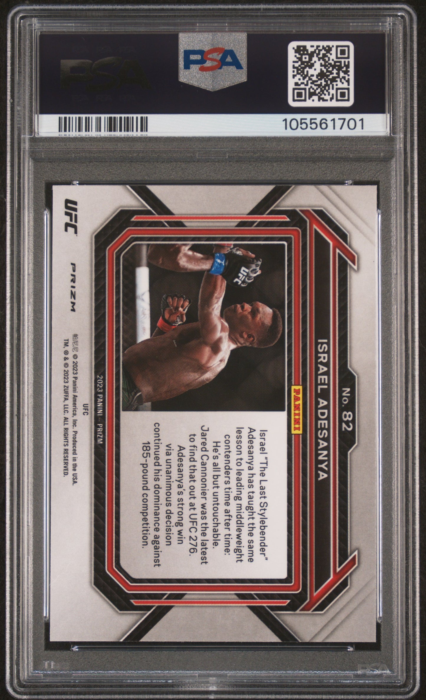 Israel Adesanya 2023 Panini Prizm UFC #82 White Sparkle PSA 10