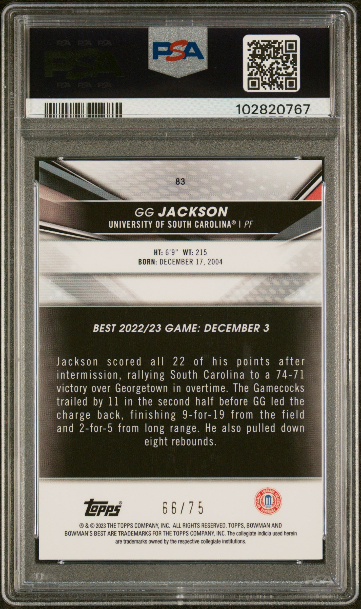 GG Jackson 2022 Bowman University Best #83 Gold Lava Refractor /75 PSA 10