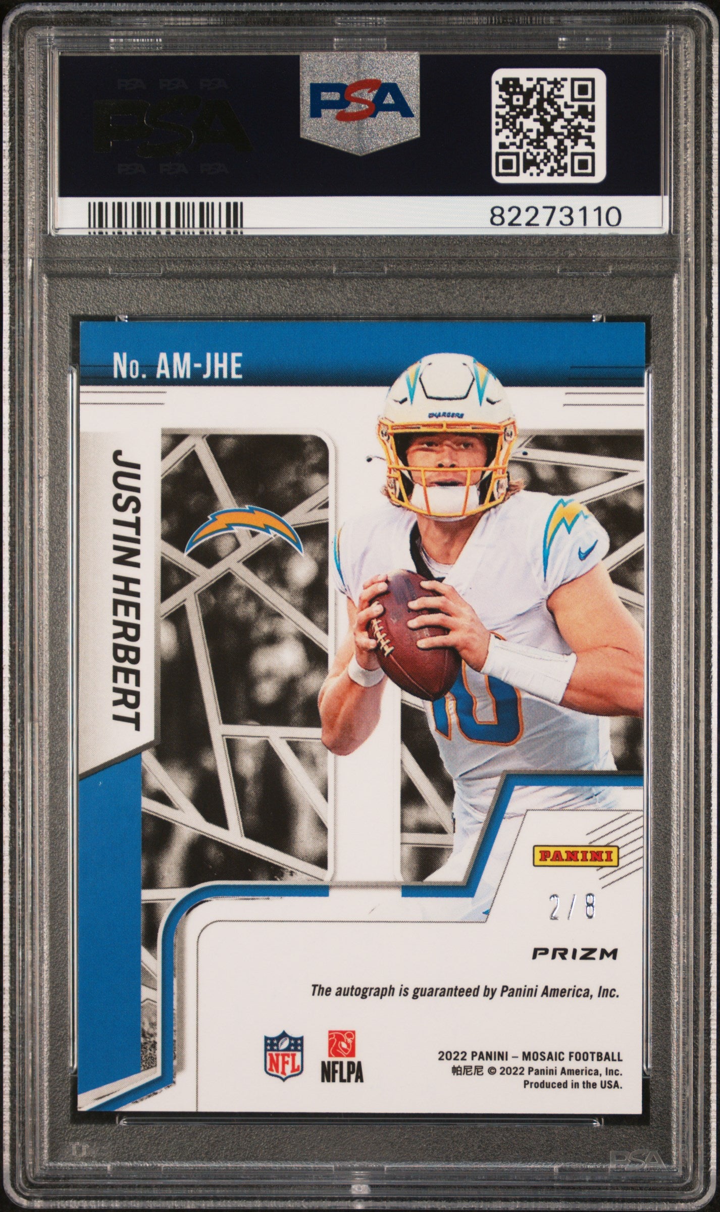 Justin Herbert 2022 Panini Mosaic Autographs Mosaic BLK GLD Choice /8 PSA 10/ 10