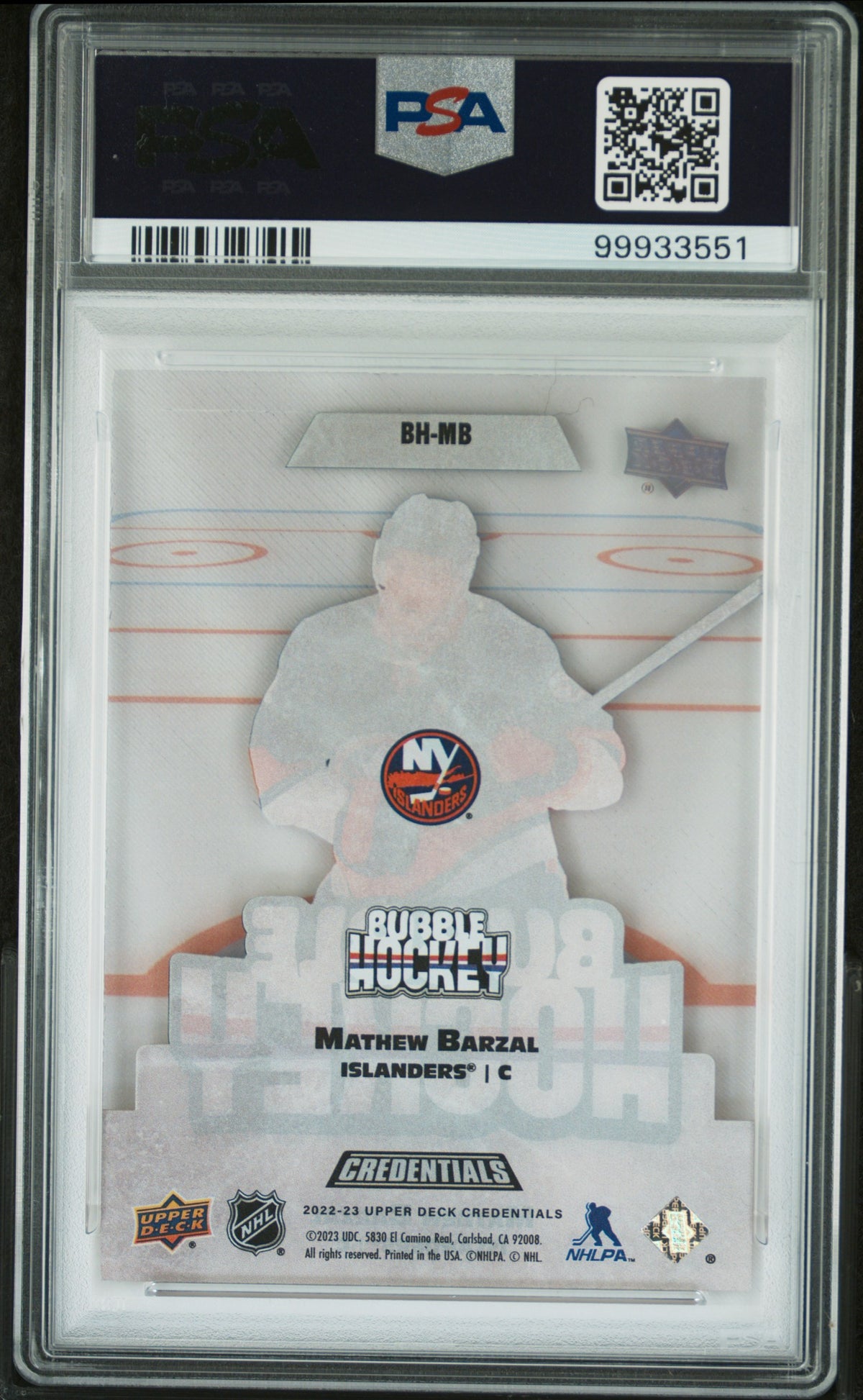 Mathew Barzal 2022 Upper Deck Credentials Bubble Hockey #BHMB Low Pop PSA 10