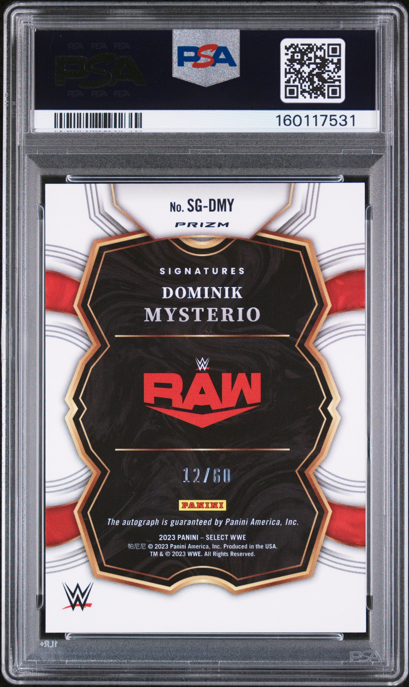 Dominik Mysterio 2023 Panini Select WWE Signatures Red Prizm Pop 2 /60 PSA 10