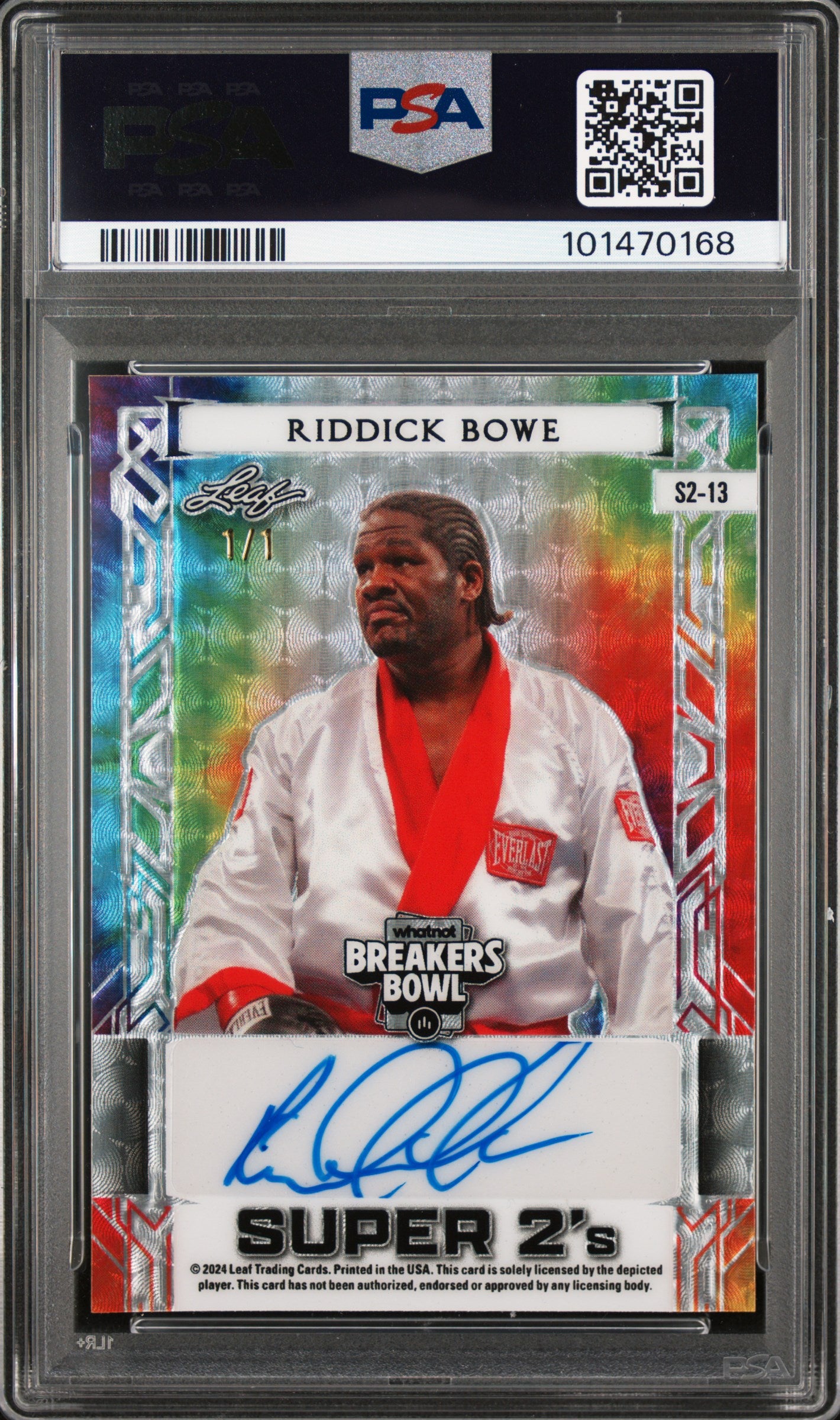 Riddick Bowe Mike Tyson 2024 Leaf NSCC Super 2S Auto Tie Dye 1/1 PSA 10