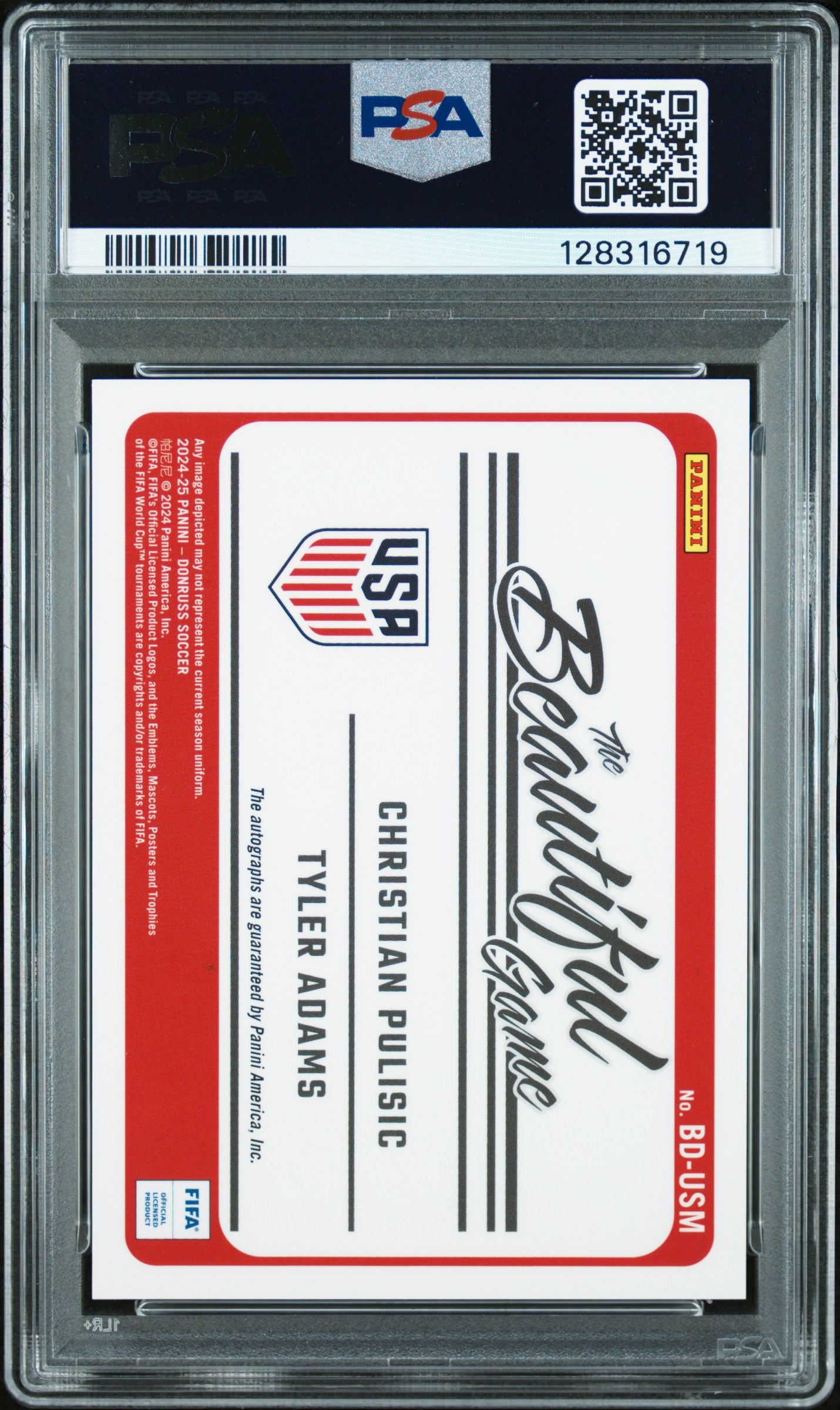 Tyler Adams Christian Pulisic 2024-25 Panini Donruss Beautiful Game Dual PSA 10