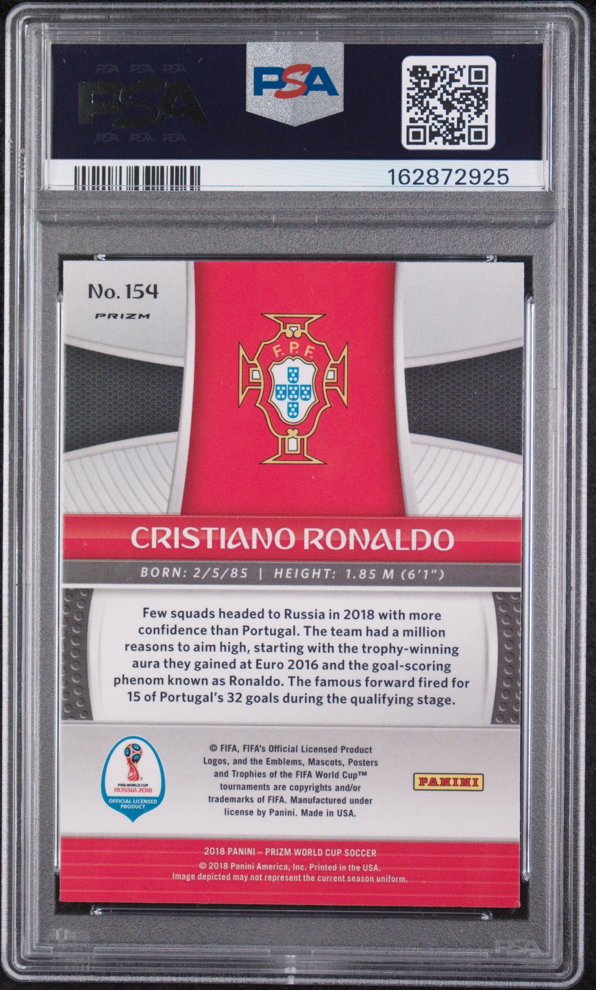 Cristiano Ronaldo 2018 Panini Prizm World Cup #154 Lazer PSA 10