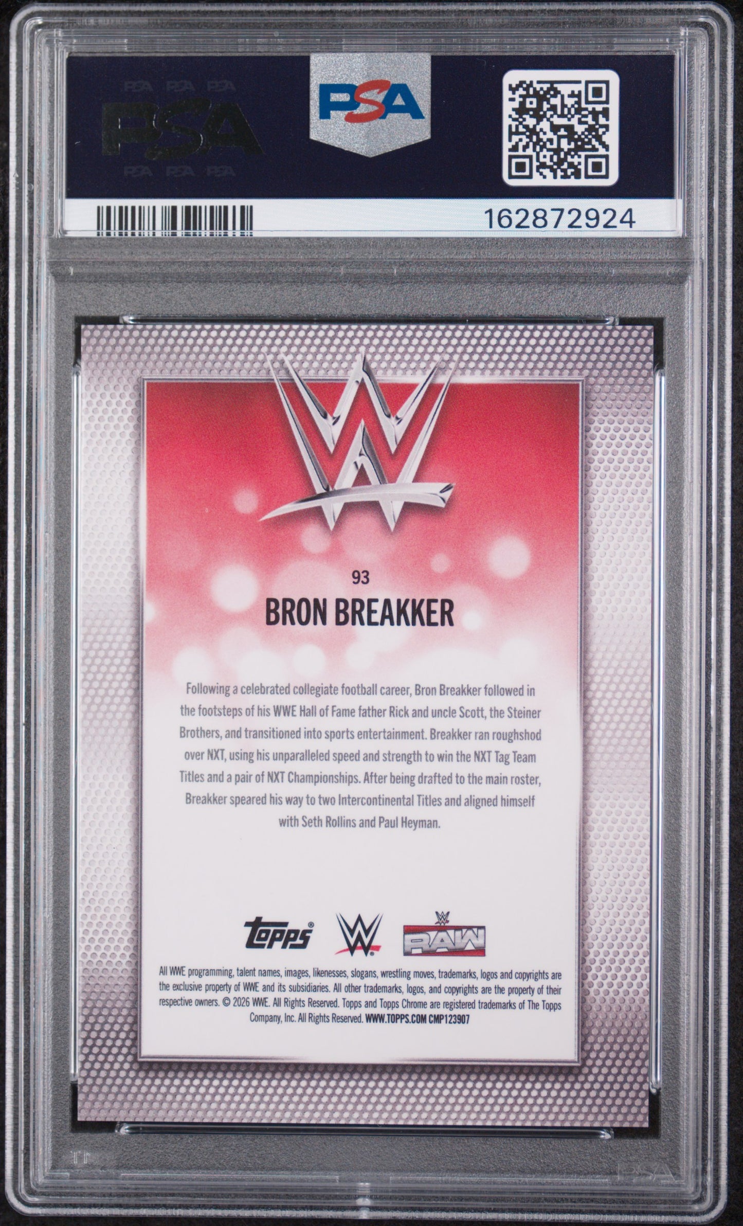 Bron Breakker 2026 Topps Chrome WWE #93 Red Geometric /5 PSA 10