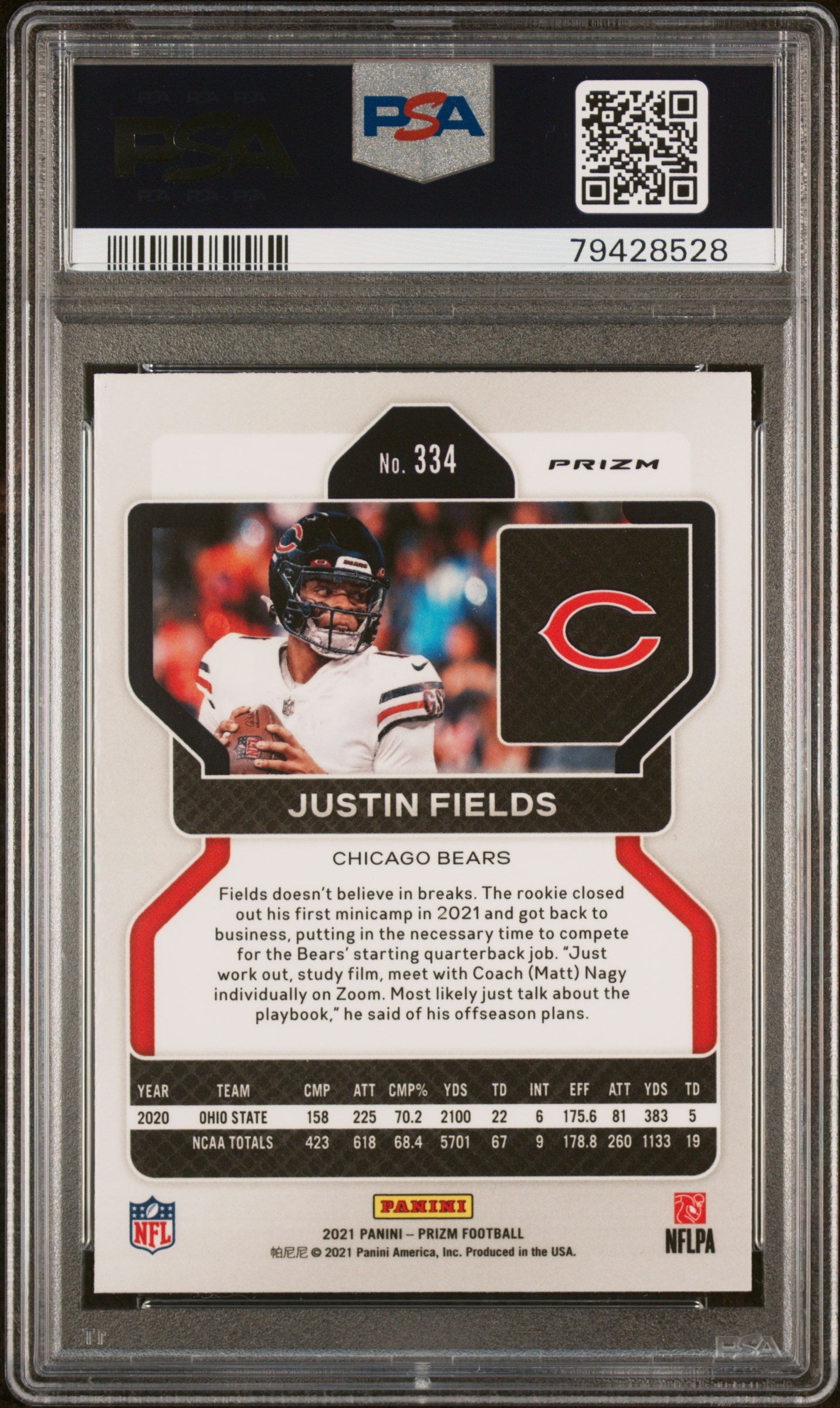 Justin Fields 2021 Panini Prizm #334 Green Rookie PSA 9
