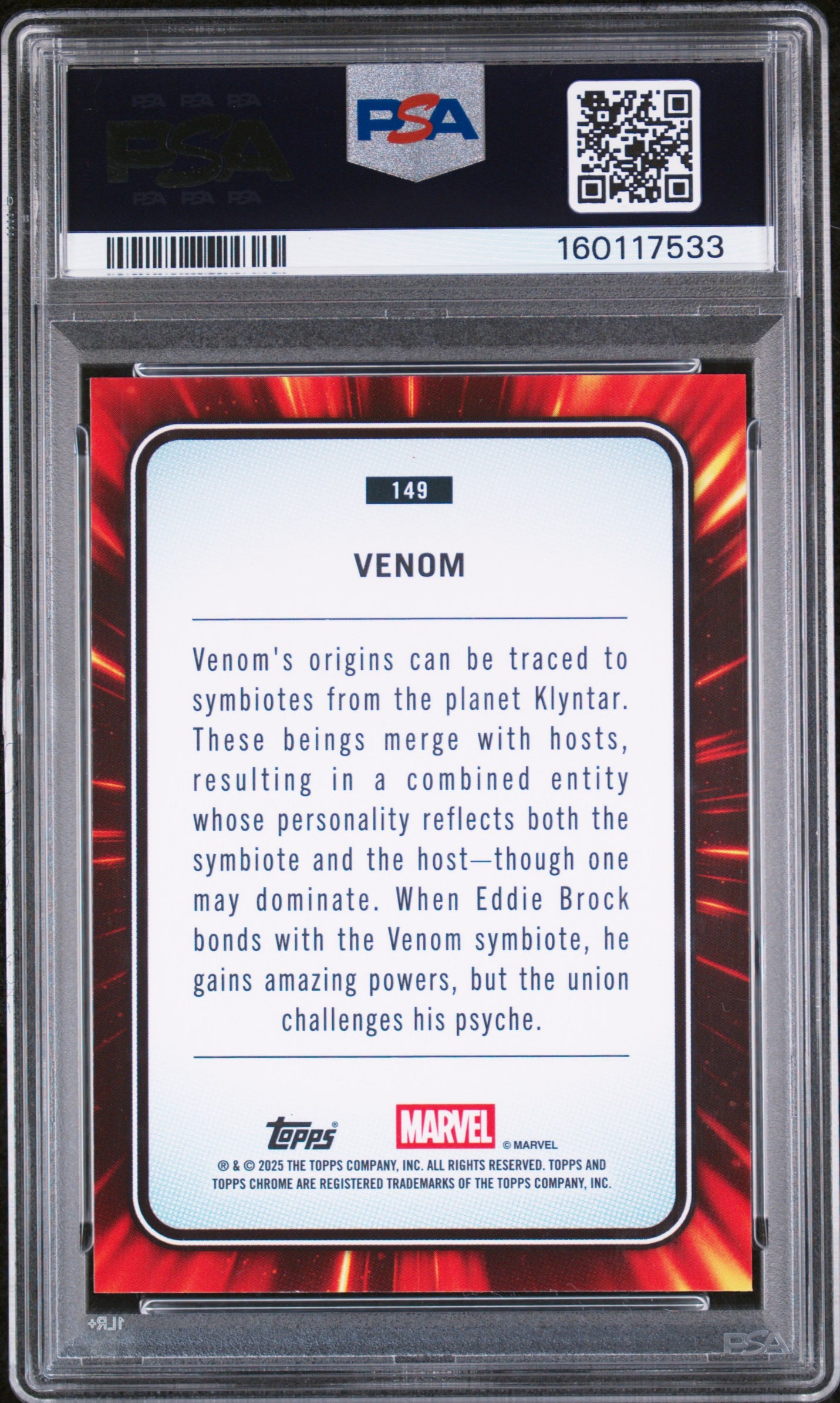2025 Topps Chrome Marvel Sapphire Edition Venom /25 #149 PSA 9