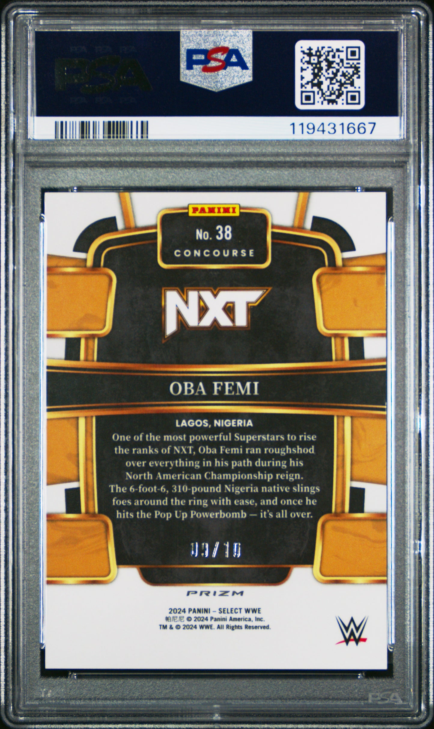 Oba Femi 2024 Panini Select WWE #38 Gold Flash /10 PSA 9
