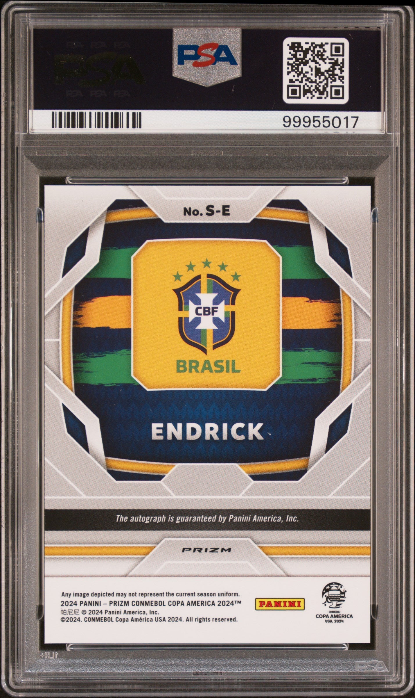 Endrick 2024 Panini Prizm Copa America Signatures Green Wave #SE PSA 10