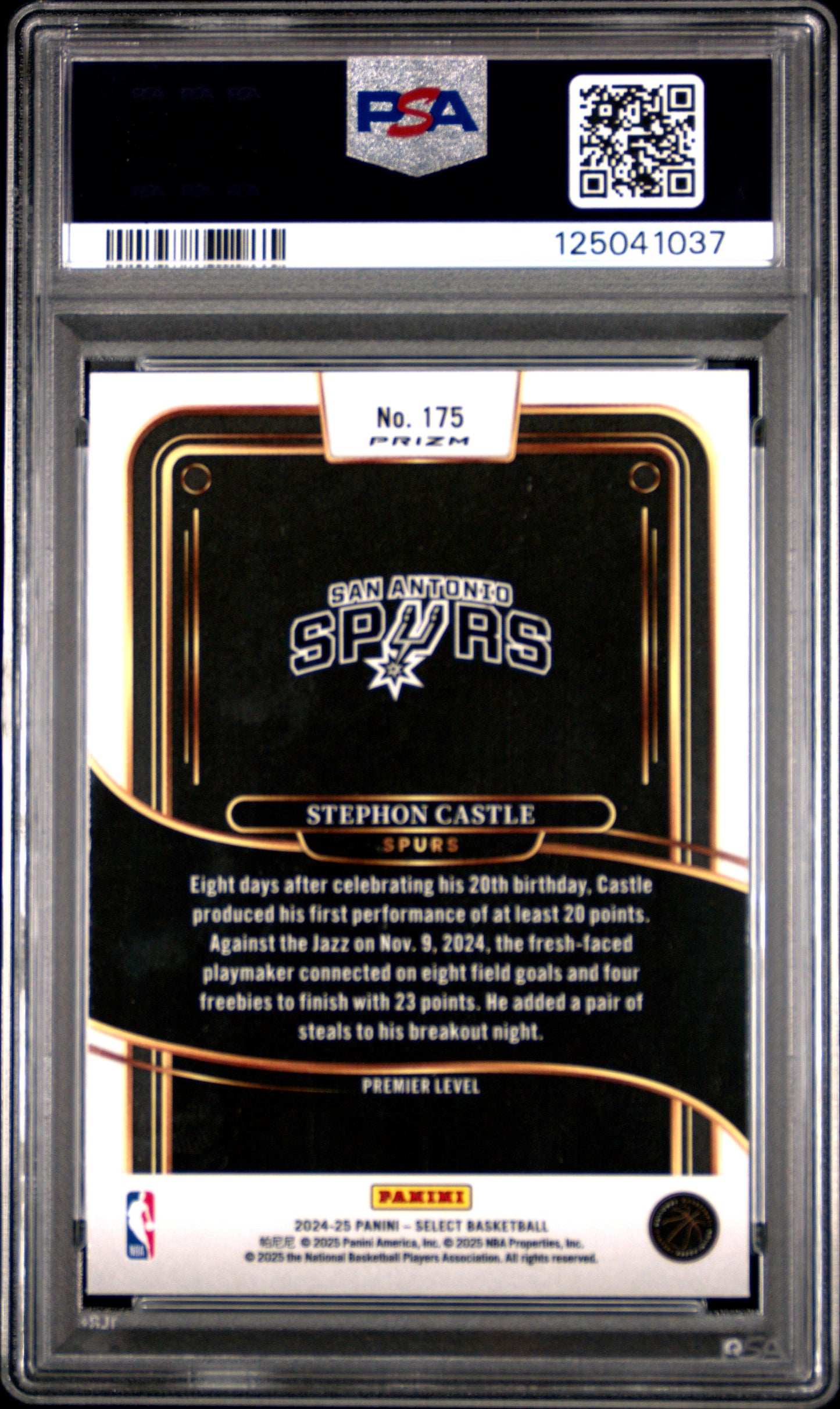 Stephon Castle 2024 Panini Select #175 Blue Cracked Ice Rookie PSA 8