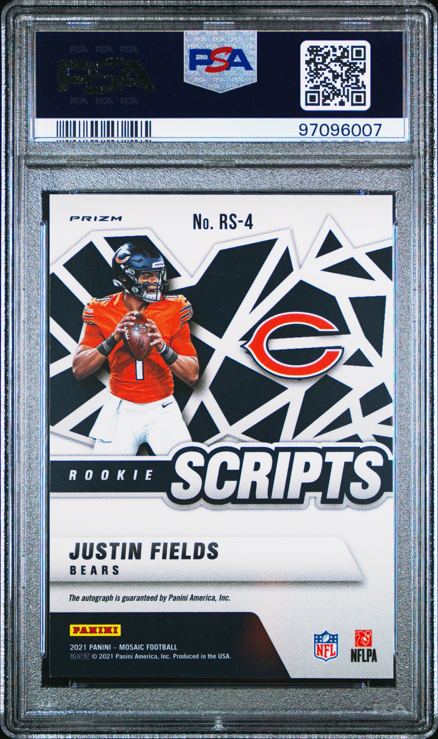 Justin Fields 2021 Panini Mosaic #RS4 Rookie Scripts Rookie PSA 9