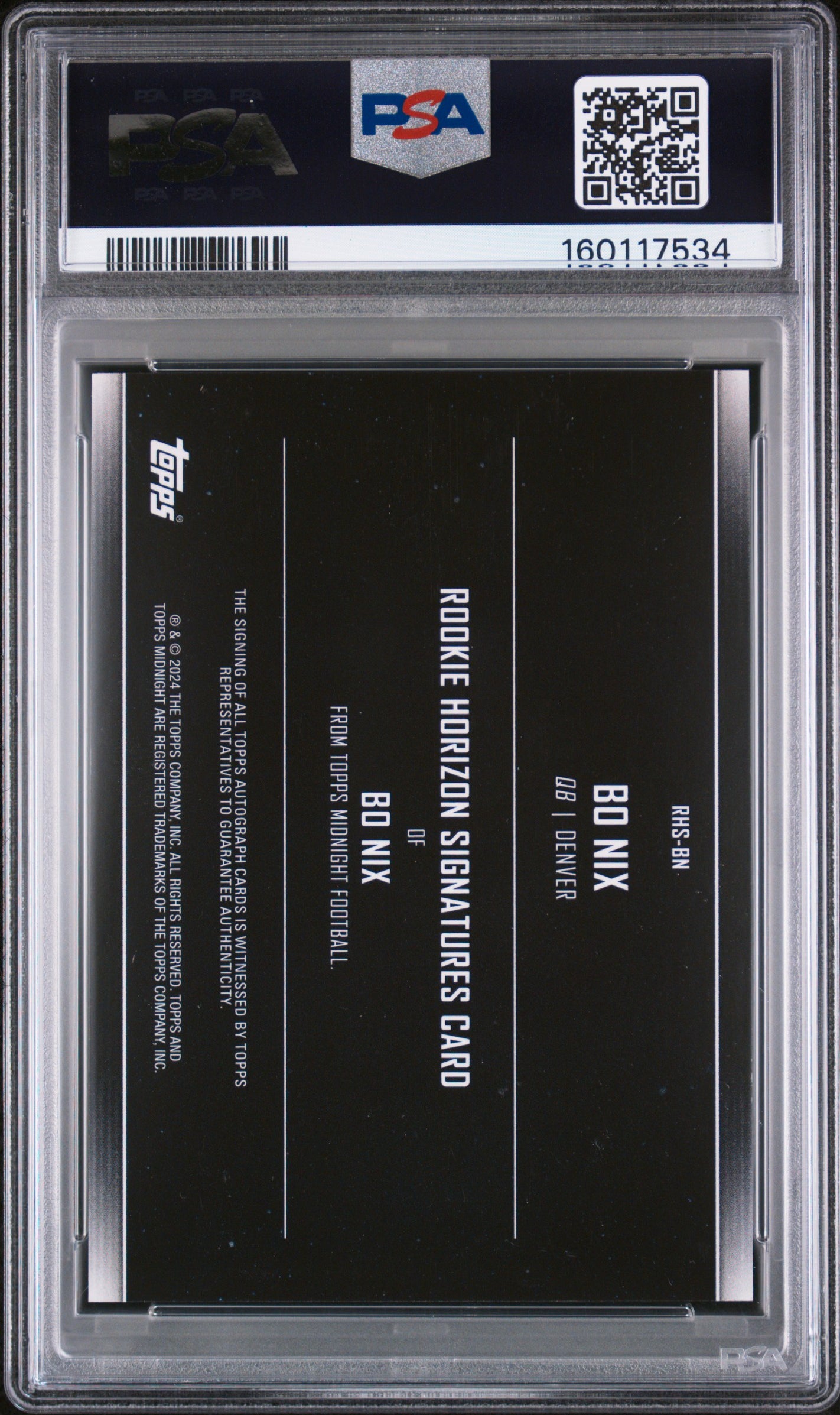Bo Nix 2024 Topps Midnight Rookie Horizon Signatures Winter Solstice /35 PSA 10