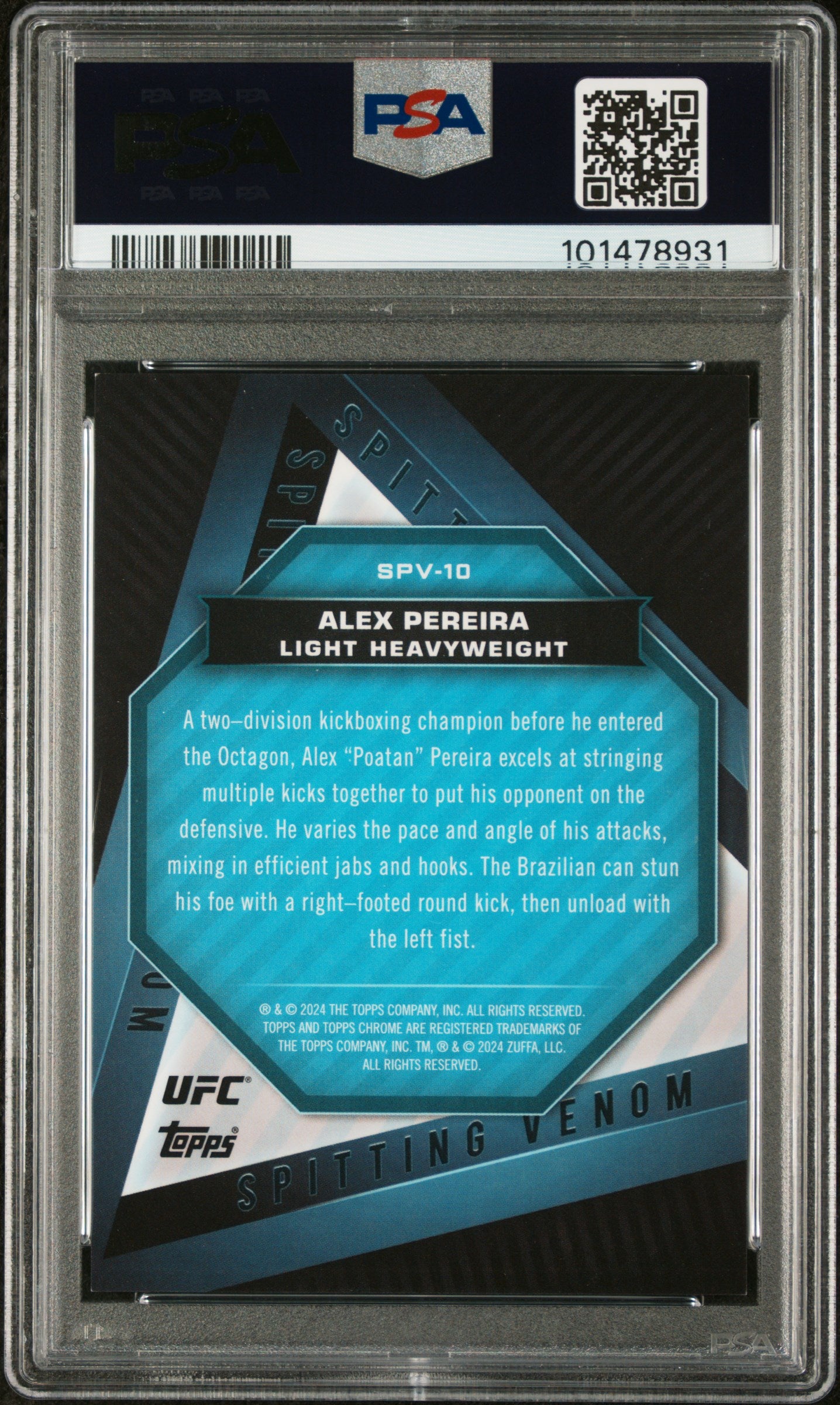 Alex Pereira 2024 Topps Chrome UFC Spitting Venom #SPV10 PSA 9