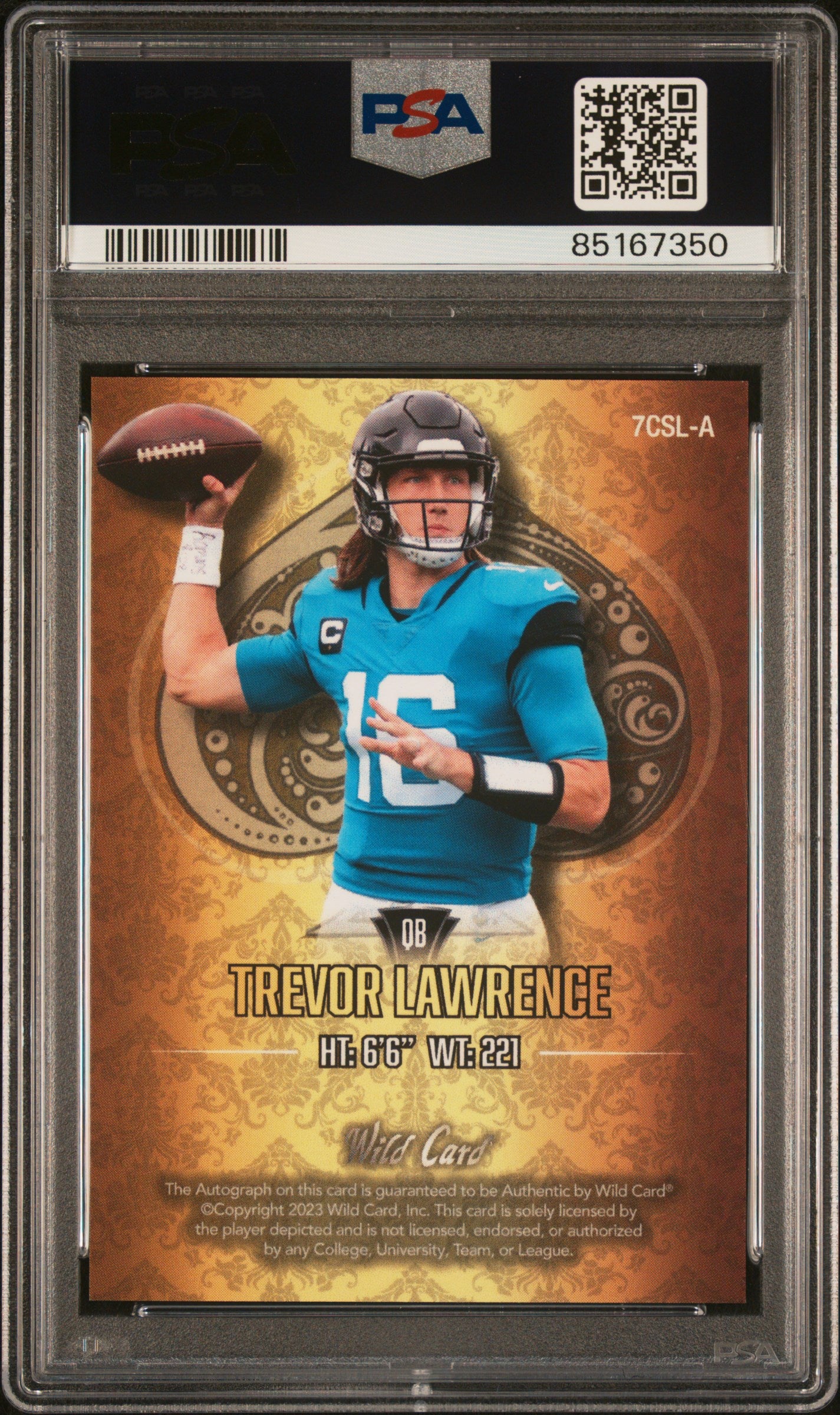 Trevor Lawrence 2023 Wild Card 7 Card Studs Auto Rnbw Spade Gold 1/1 PSA 10