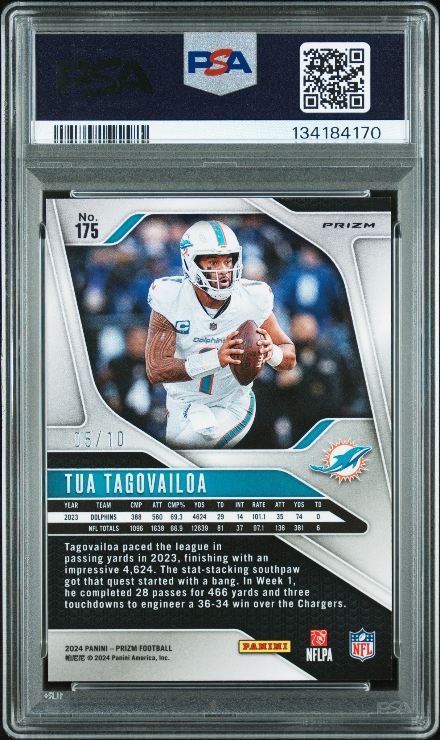 Tua Tagovailoa 2024 Panini Prizm #175 Gold Shimmer /10 PSA 9