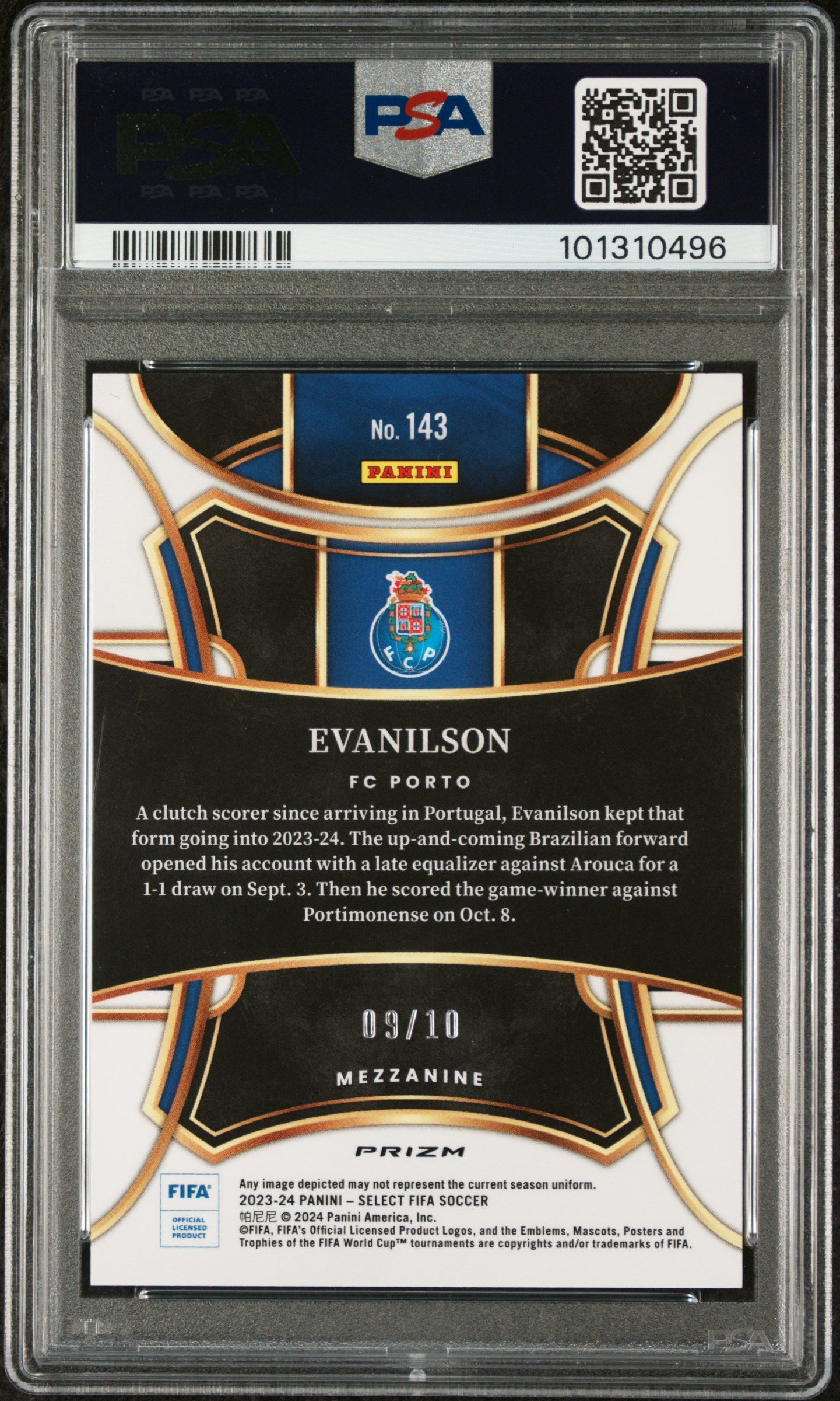 Evanilson 2023-24 Panini Select FIFA FC Porto Gold /10 PSA 10