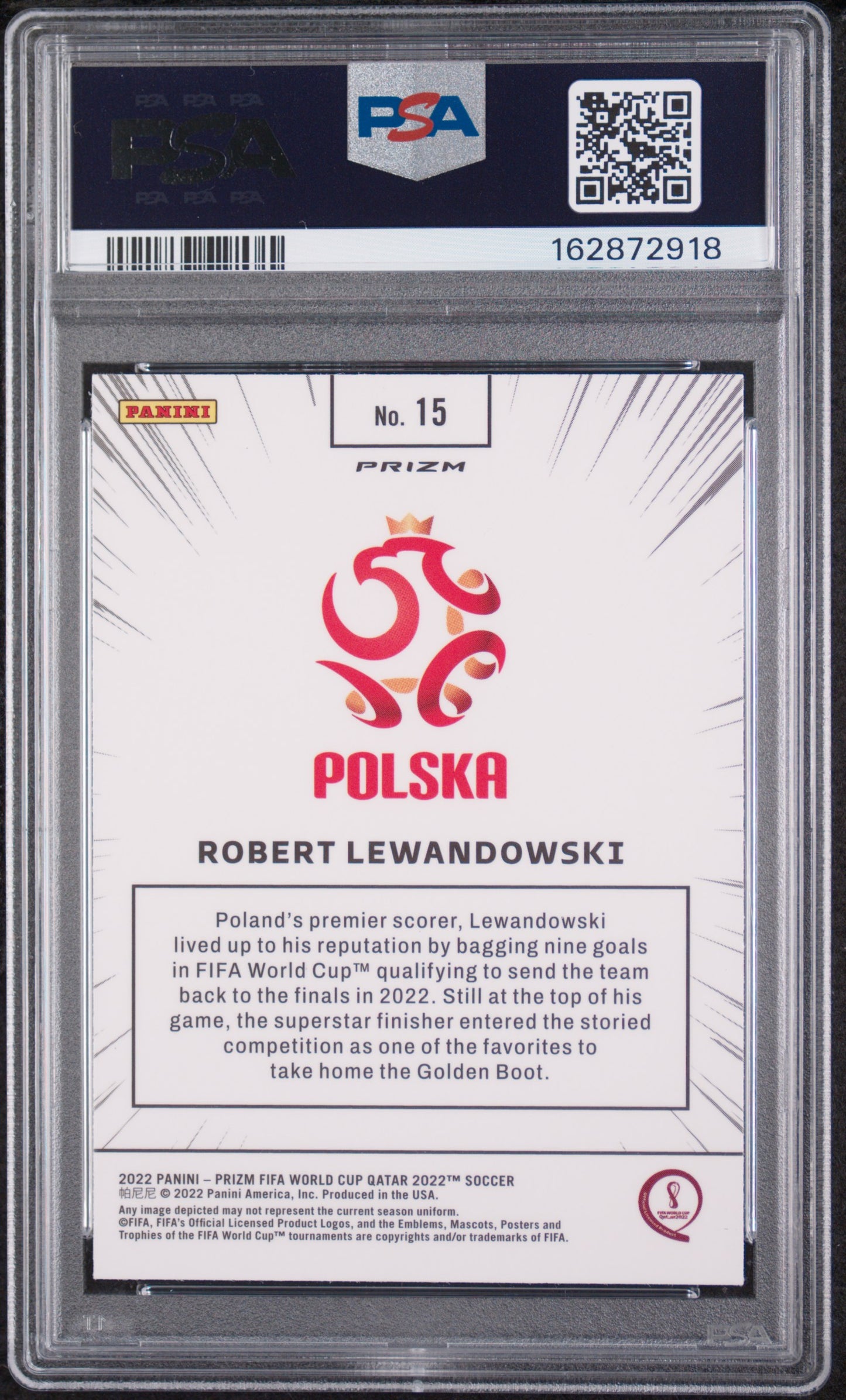 Robert Lewandowski 2022 Panini Prizm World Cup Qatar Manga #15 PSA 9