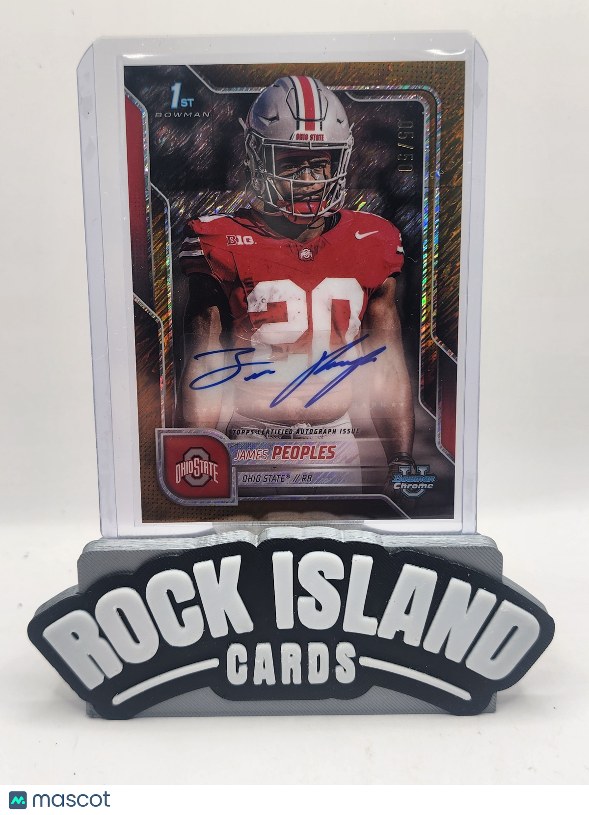James Peoples 2025 Bowman University Chrome Football Gold Shimmer Auto /50