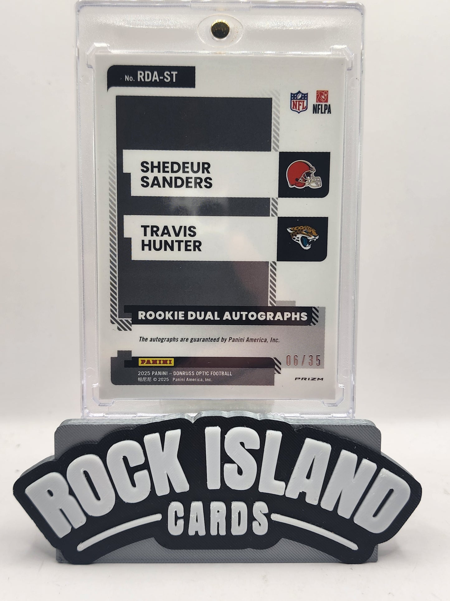 Shedeur Sanders Travis Hunter 2025 Panini Donruss Optic Prizm RC Dual Autos/35