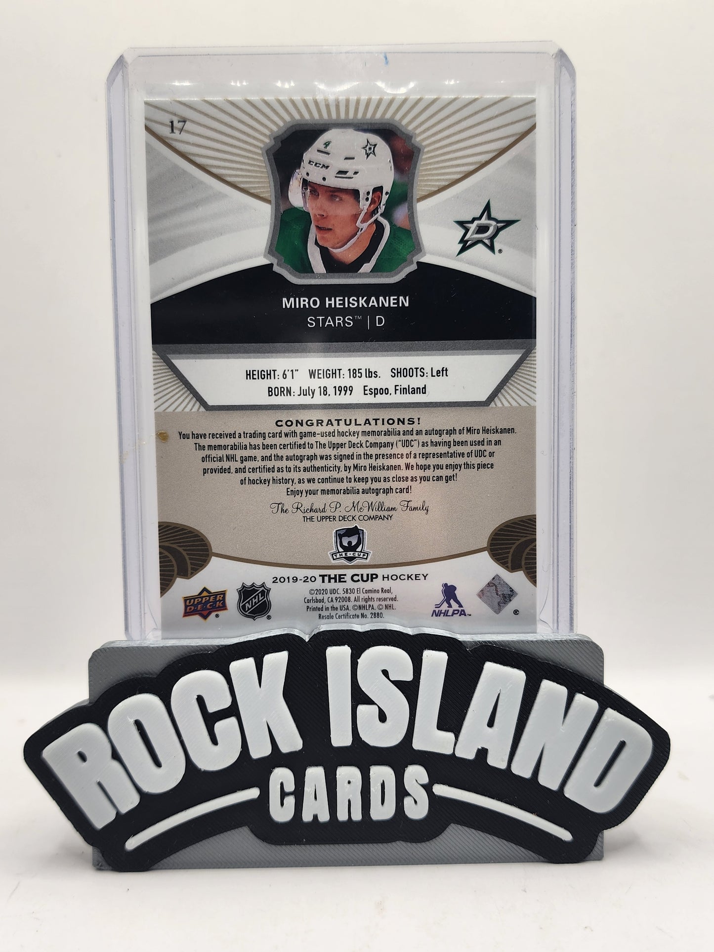 Miro Heiskanen 2019 Upper Deck The Cup #17 Patch 5 / 8 Memorabilia