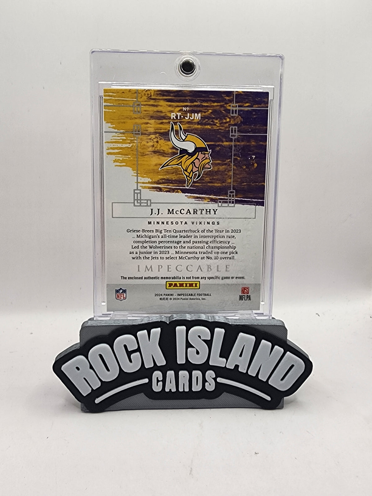 J.J. McCarthy 2024 Panini Impeccable Rookie Towels #RT-JJM Rookie /25