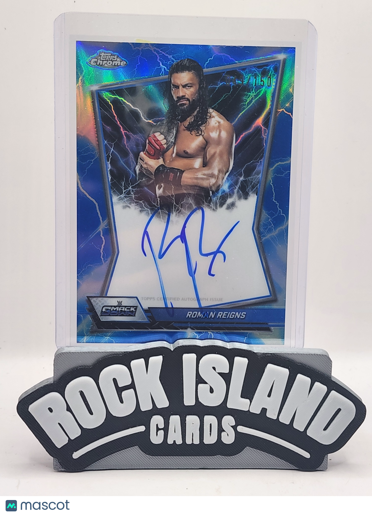 Roman Reigns 2026 Topps Chrome WWE #BBA-ROM Blue Refractor /150