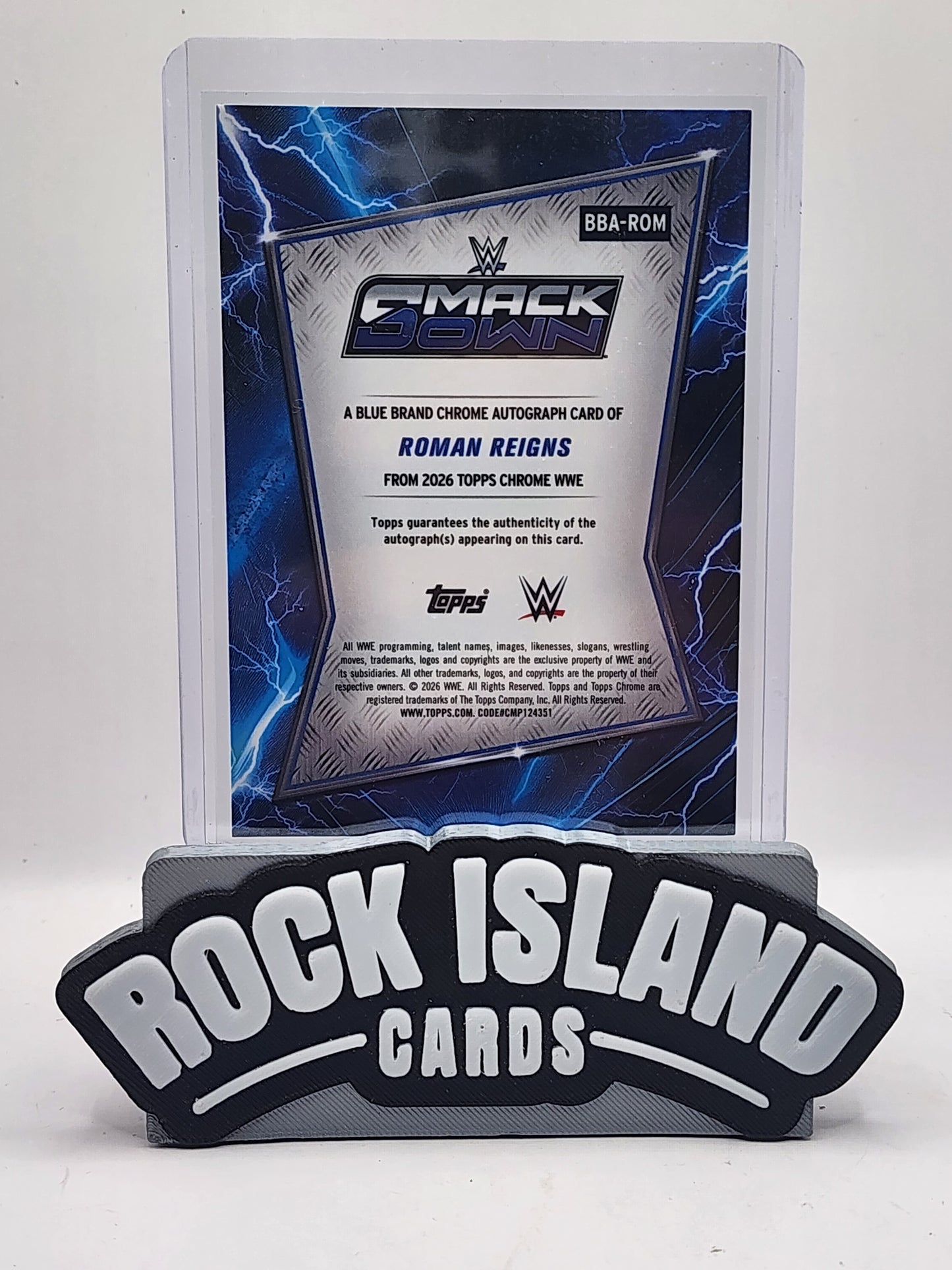 Roman Reigns 2026 Topps Chrome WWE #BBA-ROM Blue Refractor /150