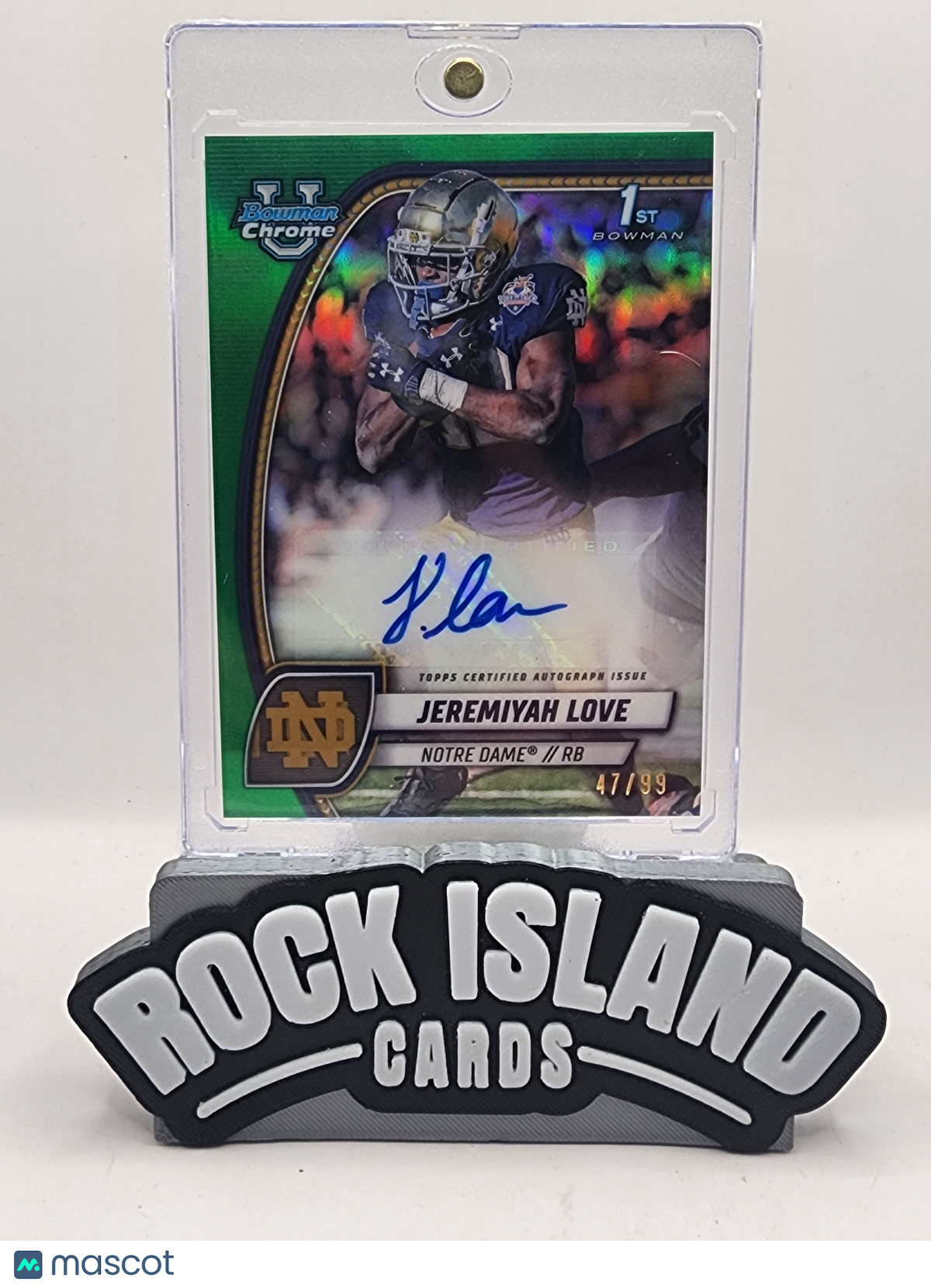 Jeremiyah Love 2024 Bowman University Chrome Football #PA-JLO Green Refractor/99