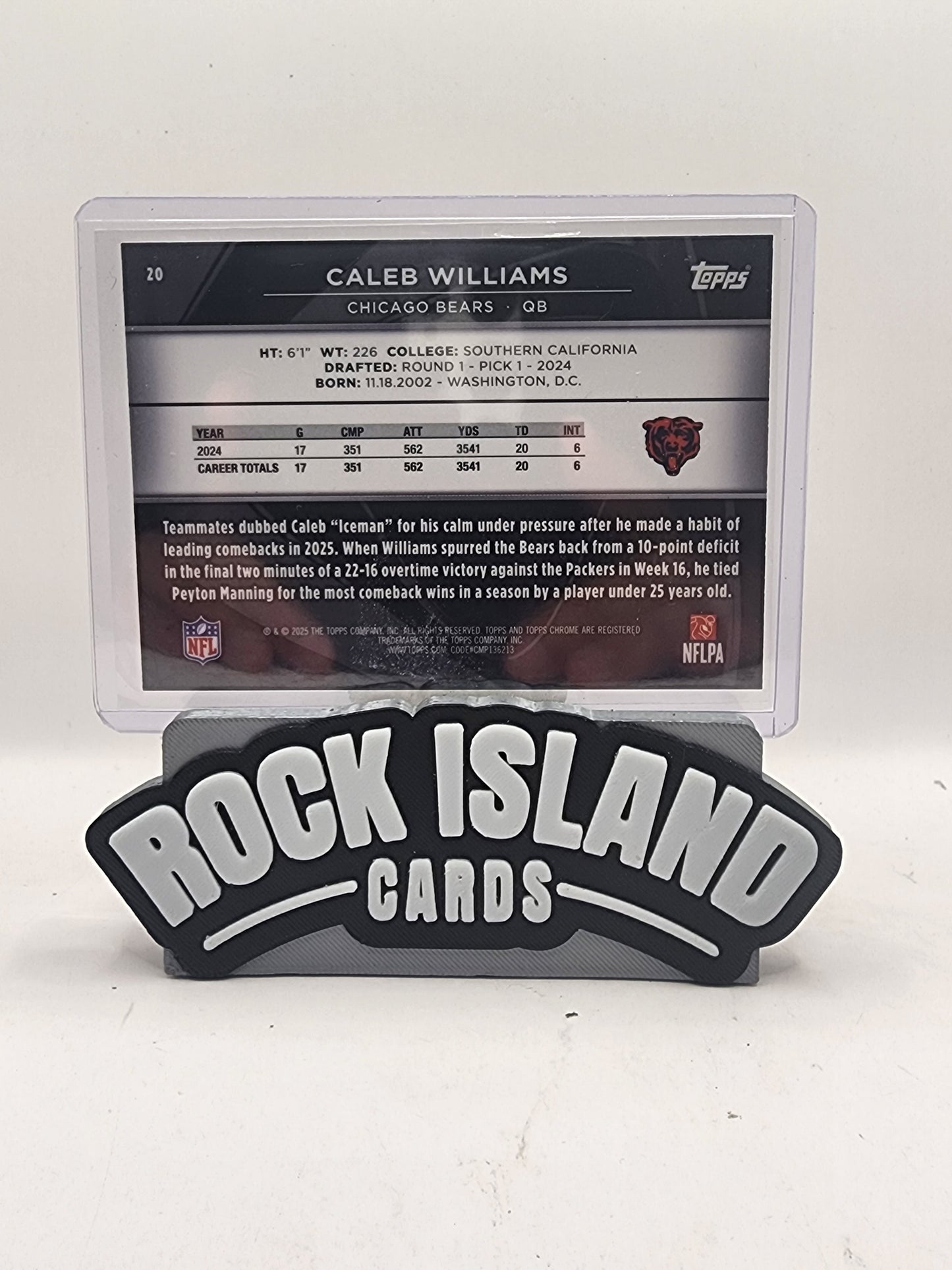 Caleb Williams 2025 Topps Chrome Black #20 Purple 29/75