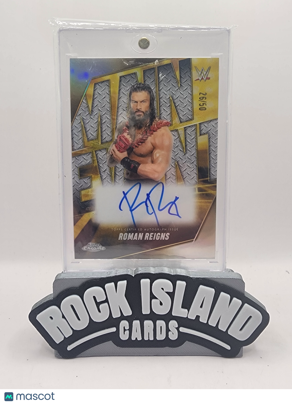 Roman Reigns 2025 Topps WWE Chrome Main Event #MEA-RMR Gold 26/50