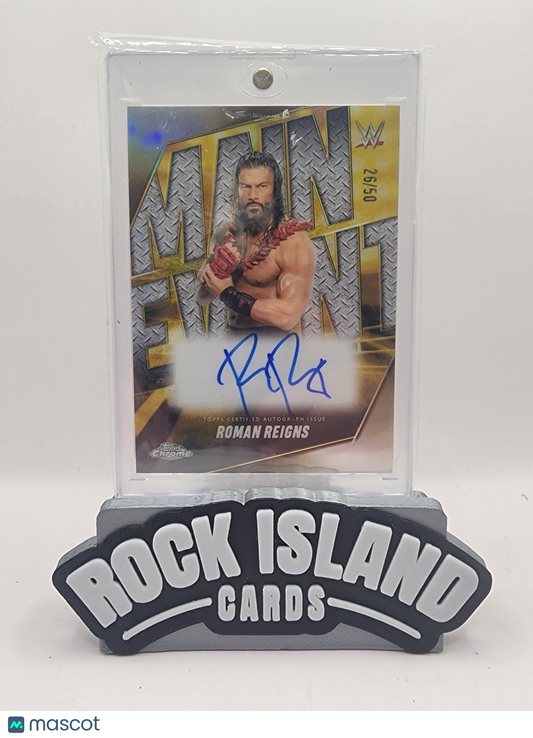 Roman Reigns 2025 Topps WWE Chrome Main Event #MEA-RMR Gold 26/50