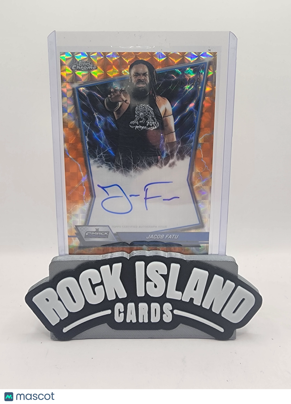Jacob Fatu 2026 Topps Chrome WWE #BBA-JAC Orange Refractor Geometric /25