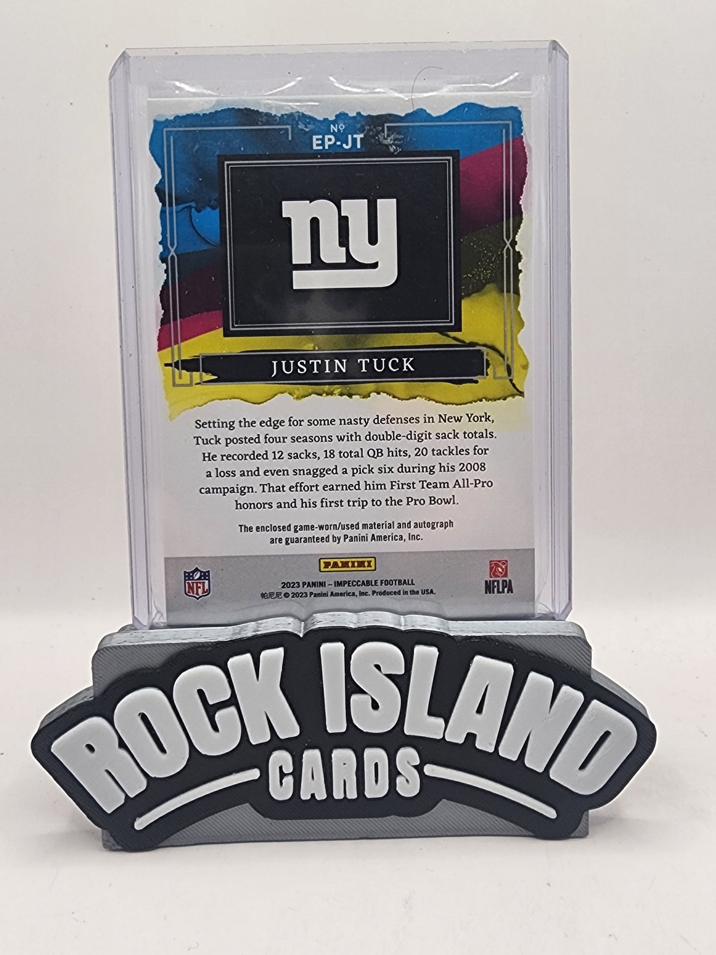Justin Tuck 2023 Panini Impeccable Extravagance #EP-JT /15 Patch Memorabilia