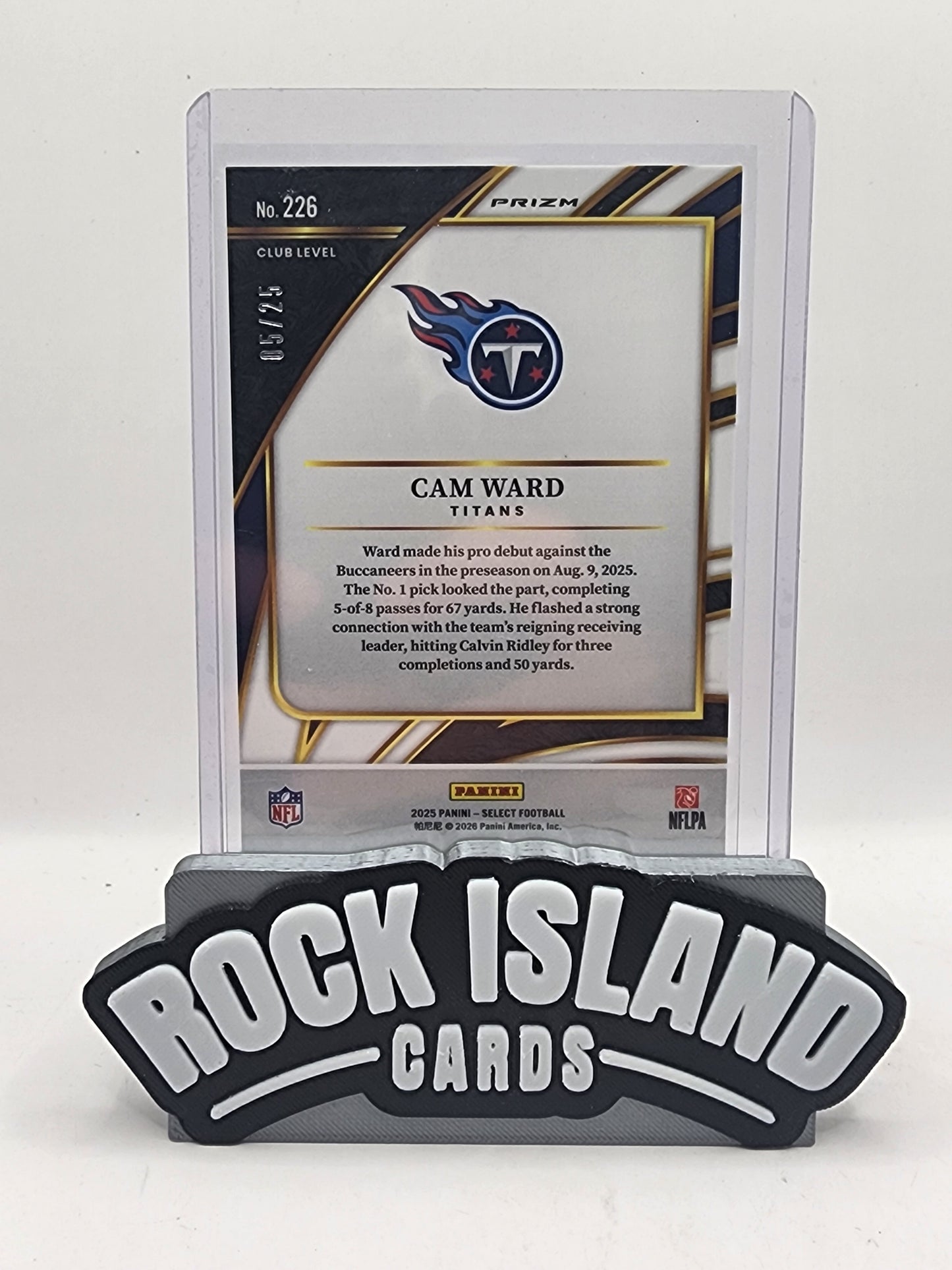 Cam Ward 2025 Panini Select #226 Blue Disco Prizm RC 05/25