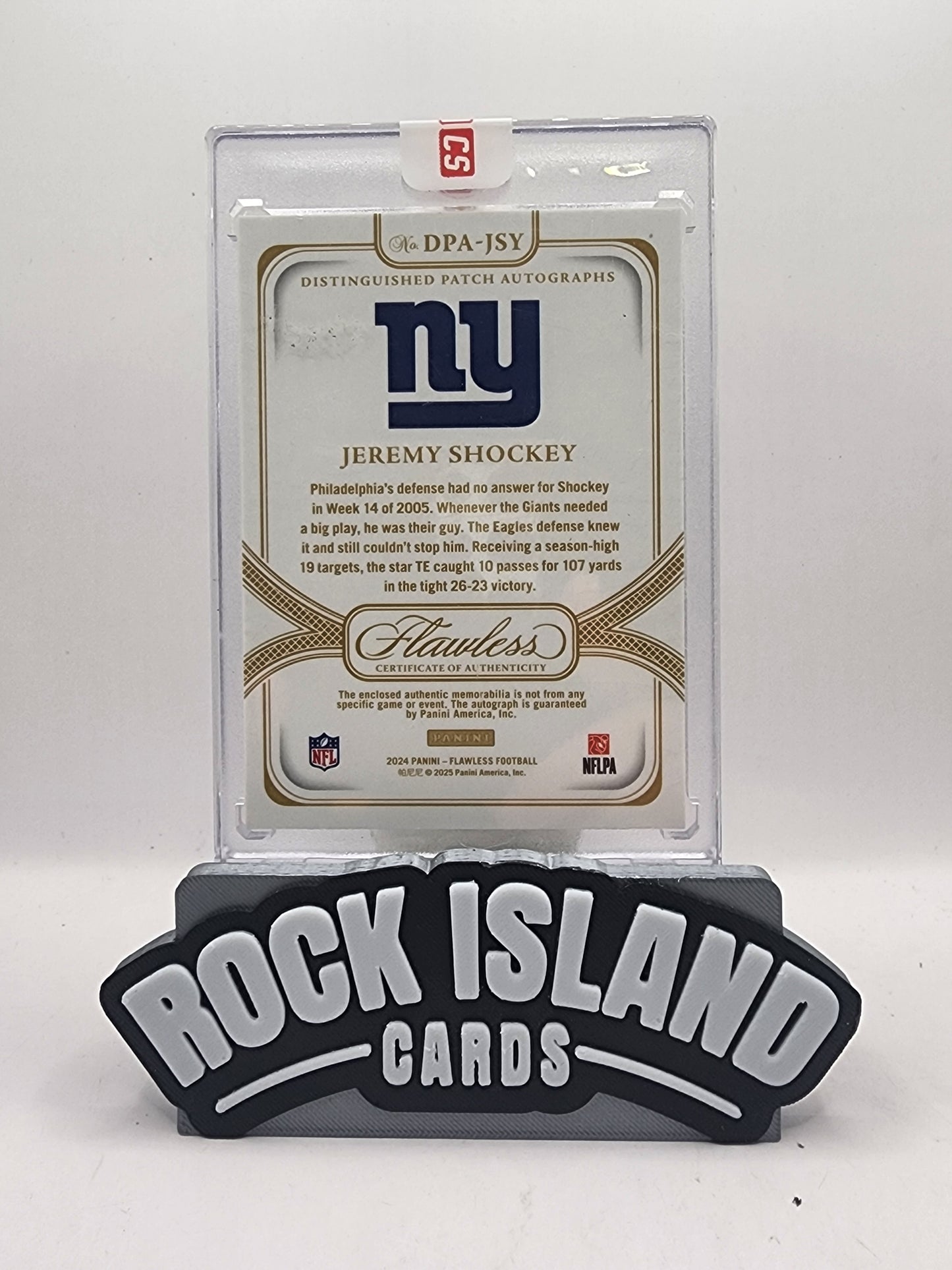 Jeremy Shockey 2025 Panini Flawless #DPA-JSY Patch 5 / 5 Memorabilia
