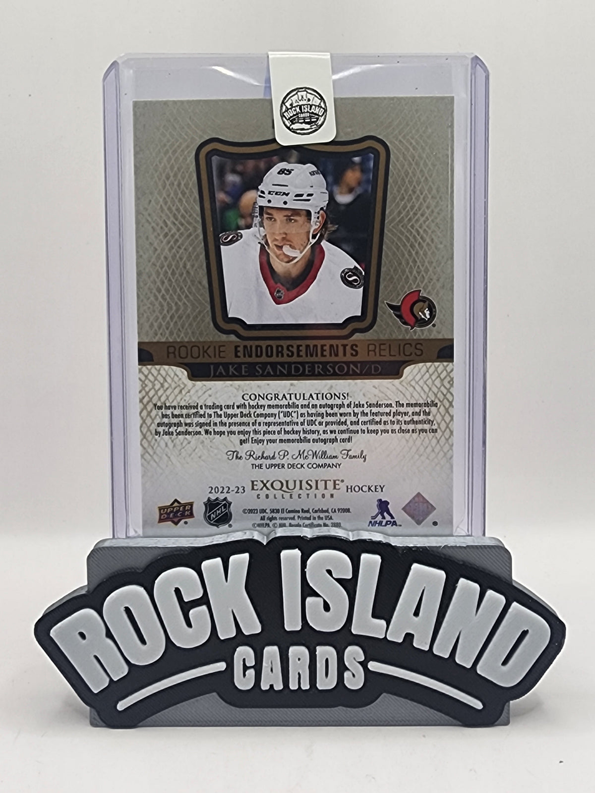 Jake Sanderson 2022 Upper Deck Exquisite Collection Rookie 48/50 Memorabilia