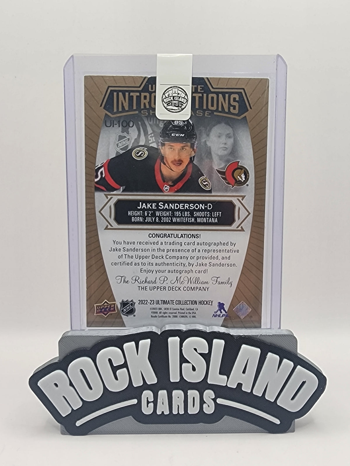Jake Sanderson 2022 Upper Deck Ultimate Collection Introductions Rookie /35