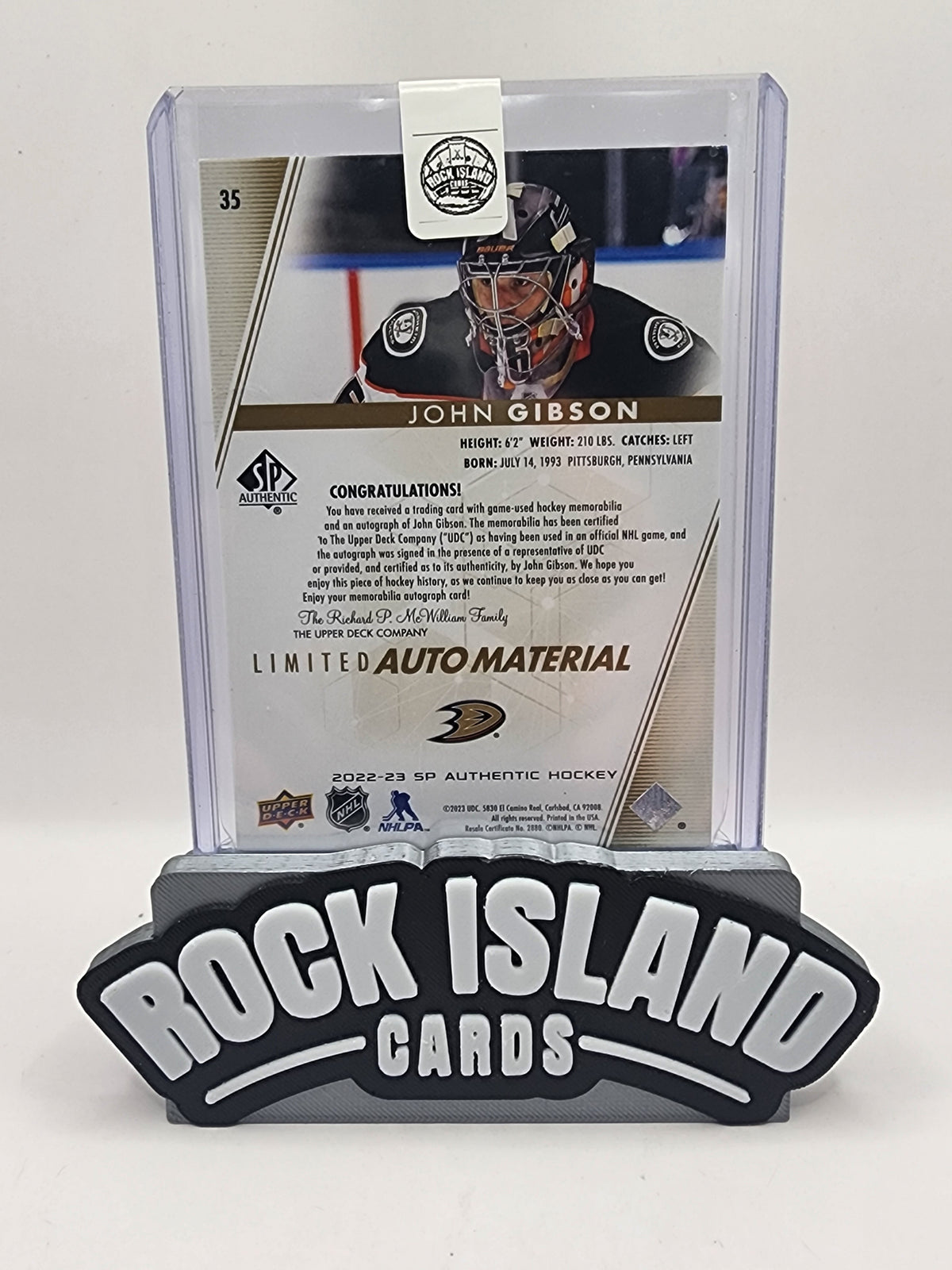 John Gibson 2022 SP Authentic #35 Limited Auto Material 13/50